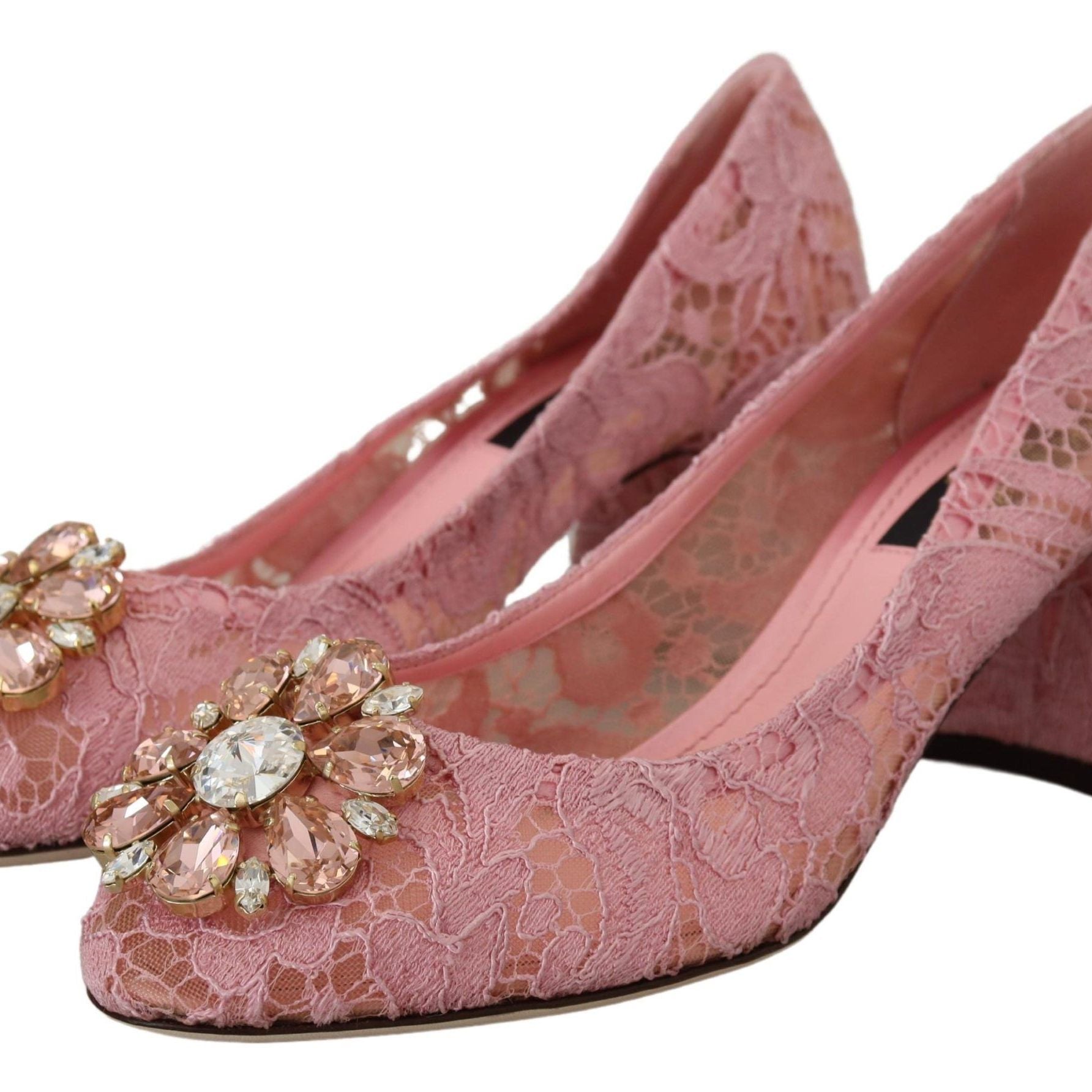 Dolce & Gabbana Pink Taormina Lace Crystal Pumps Pastel Shoes