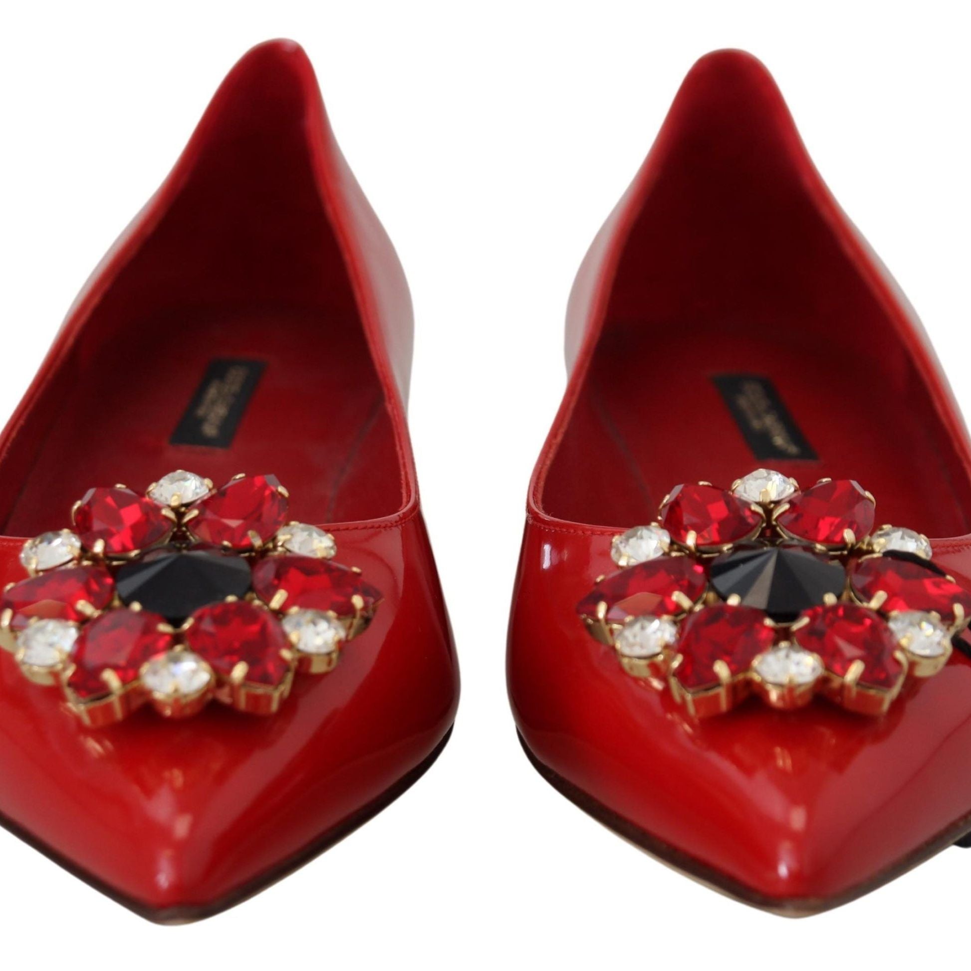 Dolce & Gabbana Red Leather Crystals Loafers Flats Shoes