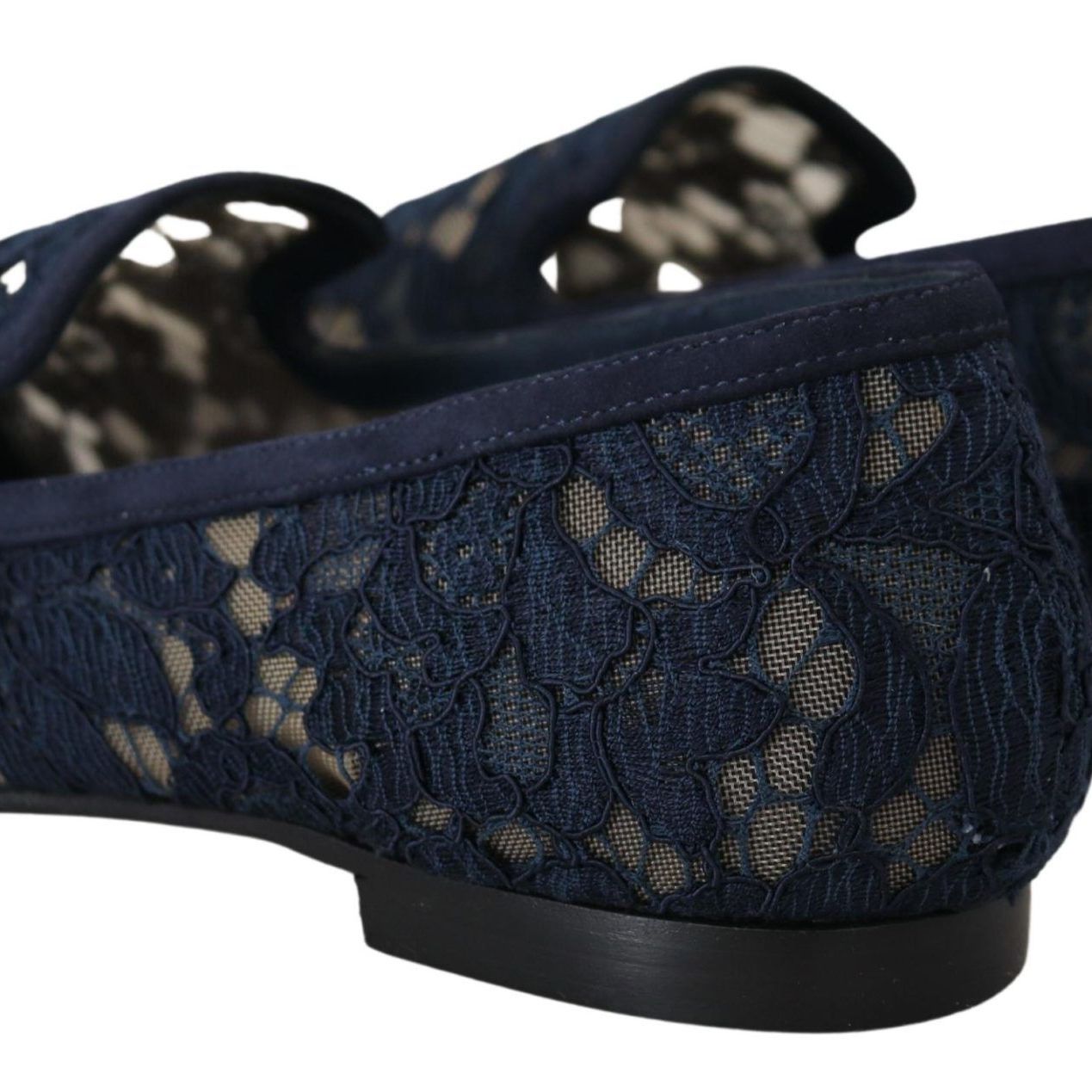 Dolce & Gabbana Blue Floral Lace Slip Ons Loafers Flats Shoes