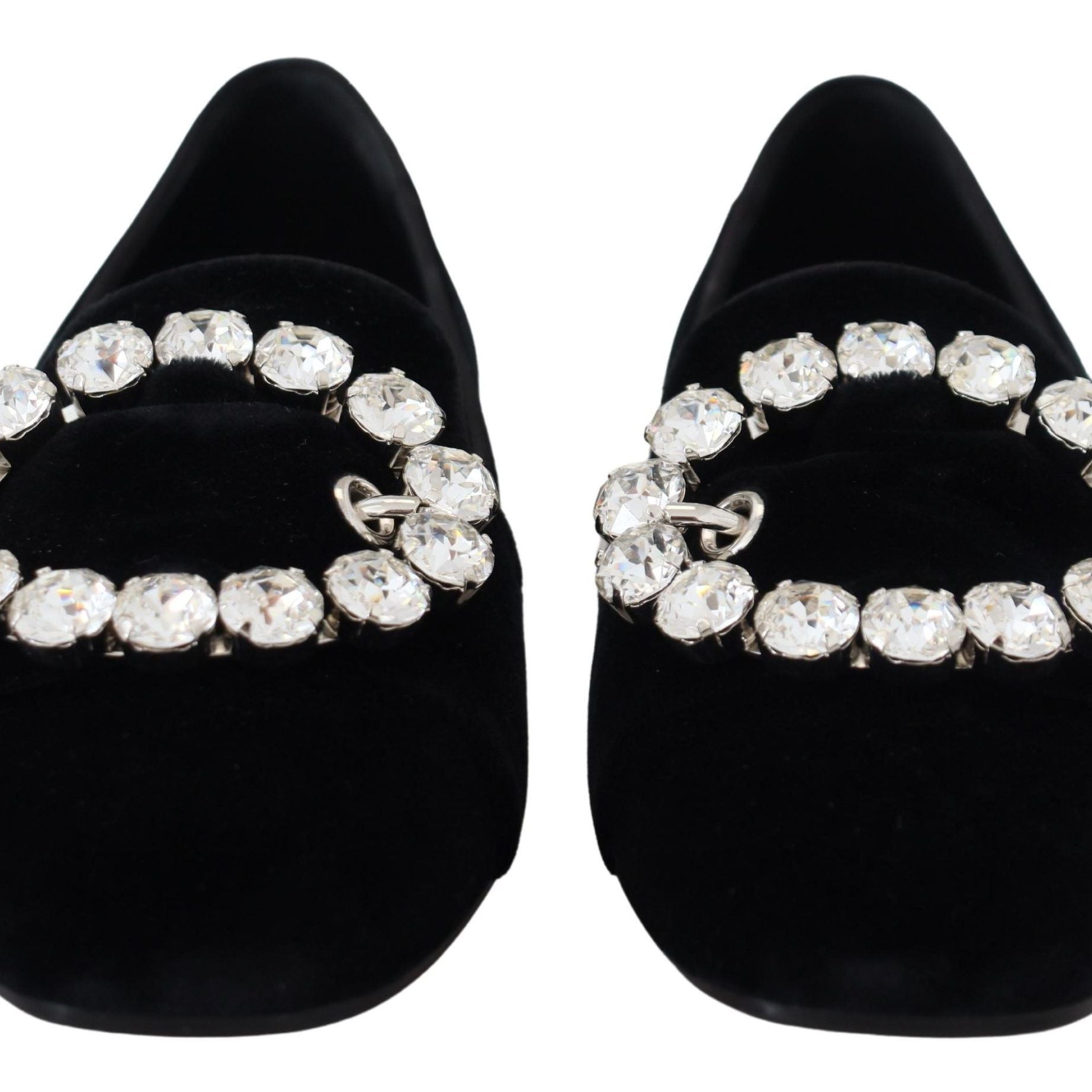 Dolce & Gabbana Black Velvet Crystals Loafers Flats Shoes