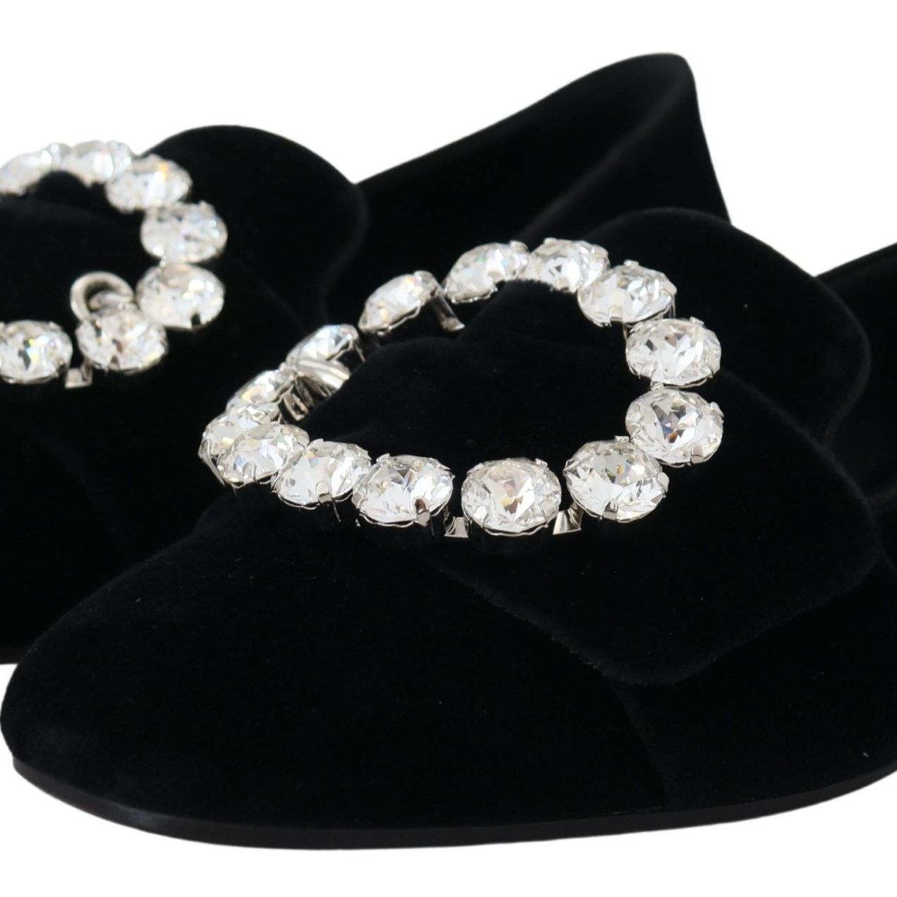 Dolce & Gabbana Black Velvet Crystals Loafers Flats Shoes