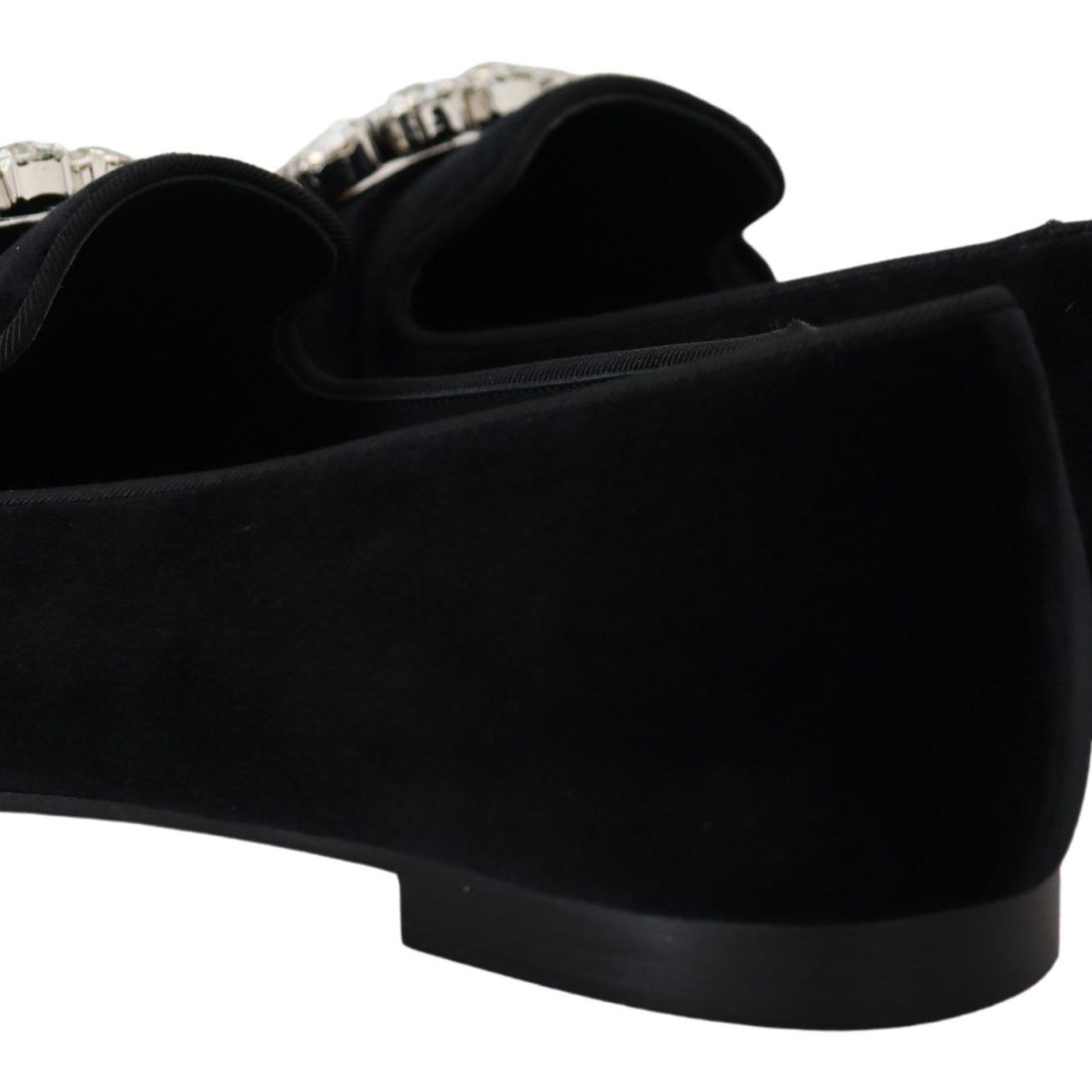Dolce & Gabbana Black Velvet Crystals Loafers Flats Shoes