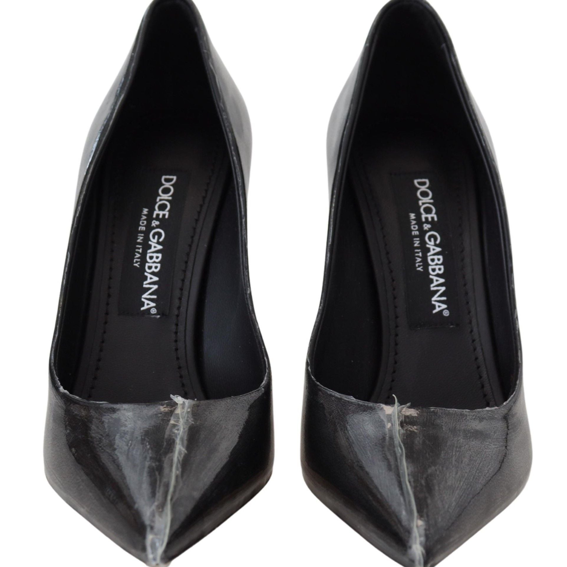 Dolce & Gabbana Black Leather Heels Pumps Plastic Wrapped Shoes