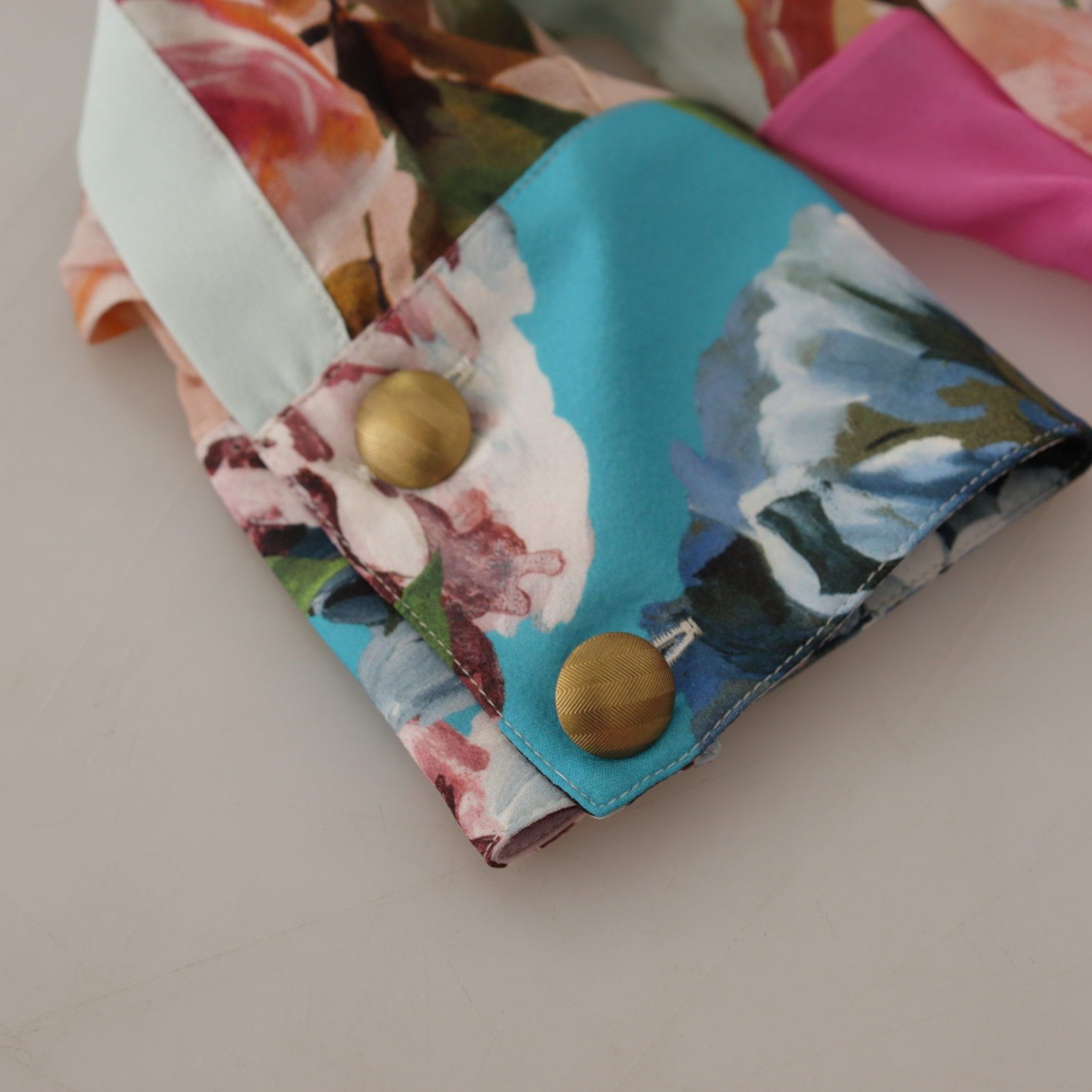 Dolce & Gabbana Multicolor  Floral Patchwork Design Ascot Collar Top Blouse