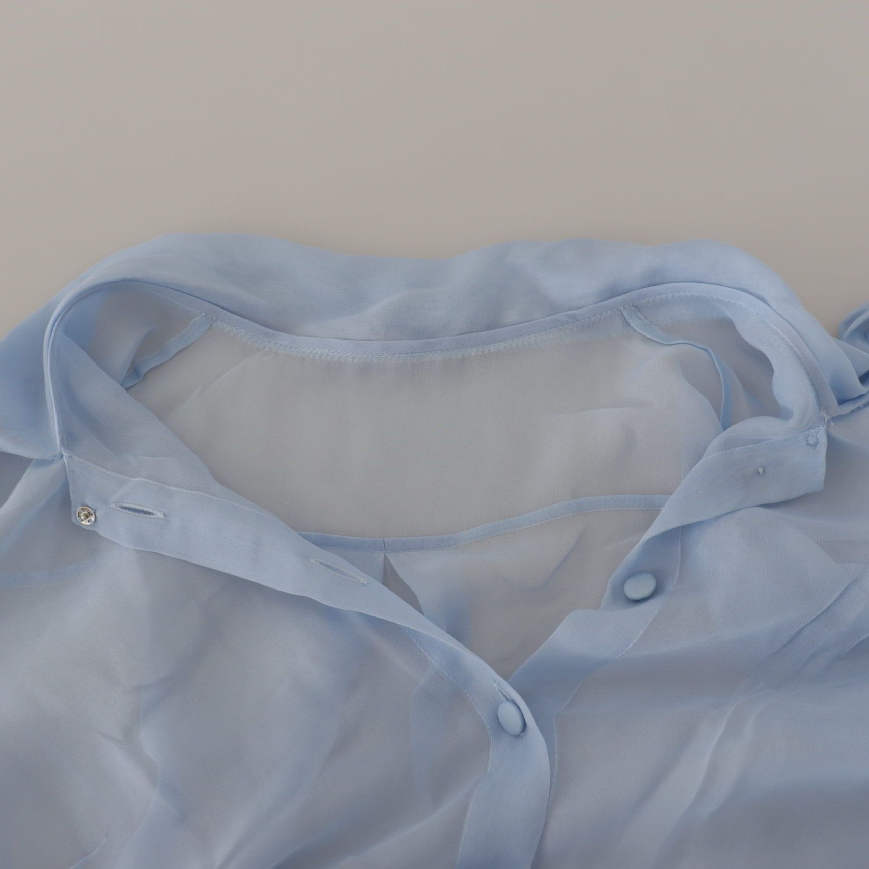 Dolce & Gabbana Light Blue Silk Ascot Collar Long Sleeves Top
