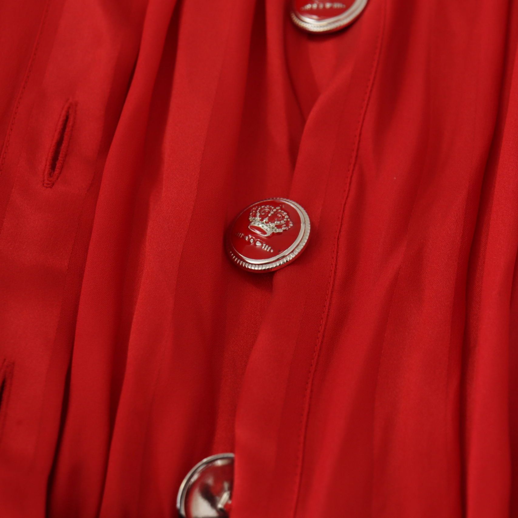 Dolce & Gabbana Red Button Down Belted Midi Satin Silk Dress