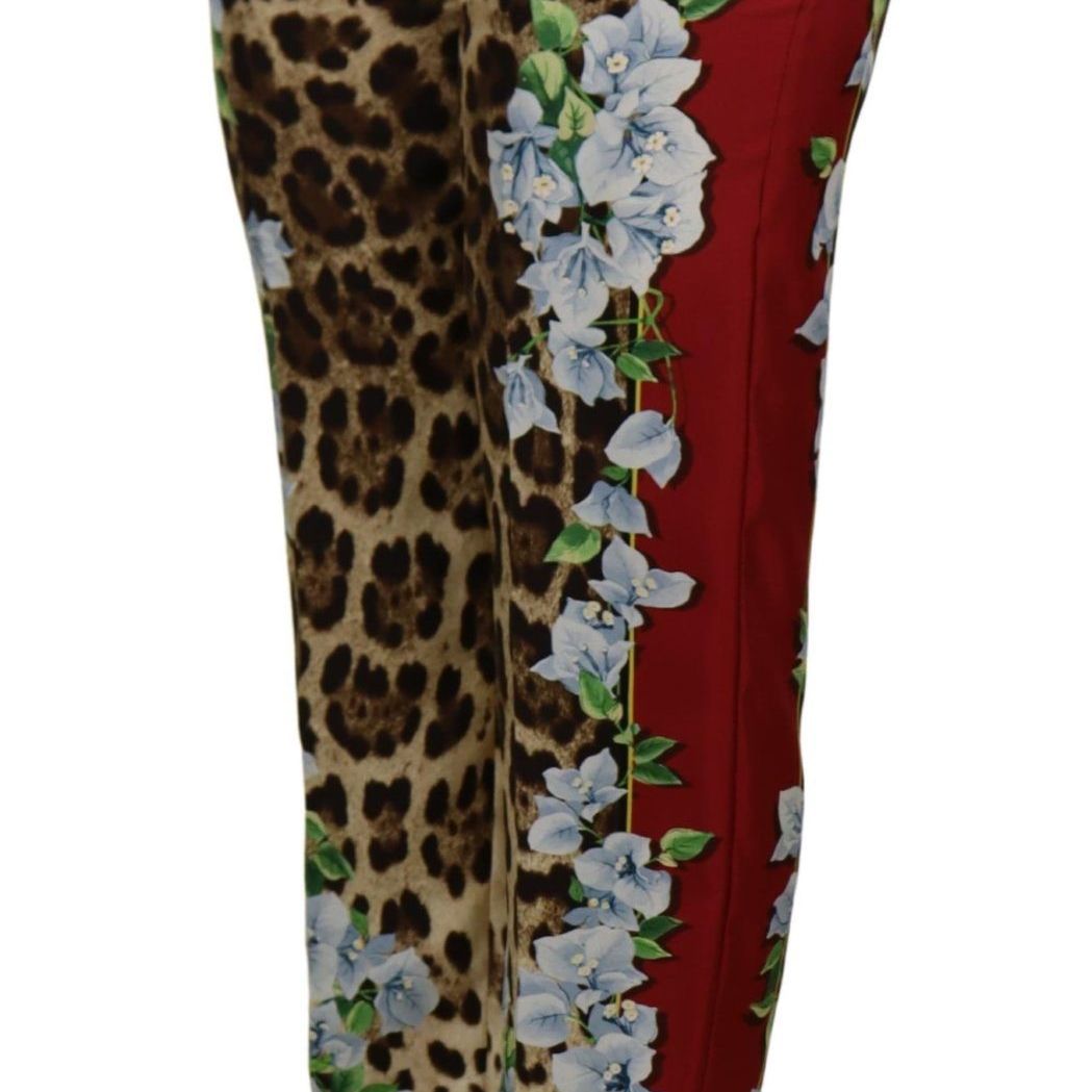 Dolce & Gabbana Multicolor Leopard Flora Printed Mid Waist Trouser Pants