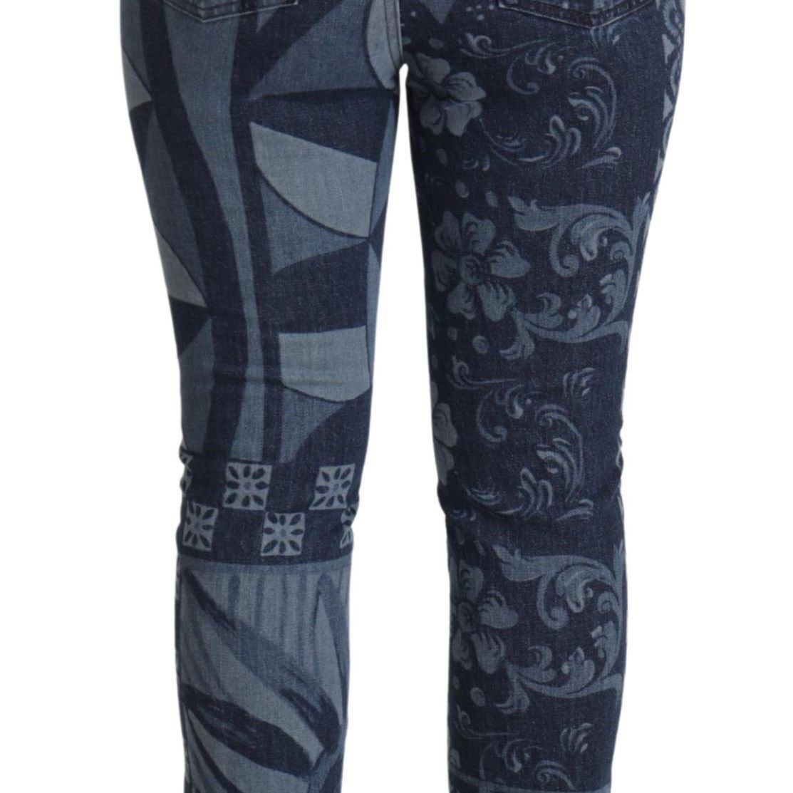 Dolce & Gabbana Blue Floral High Waist Skinny Denim Jeans