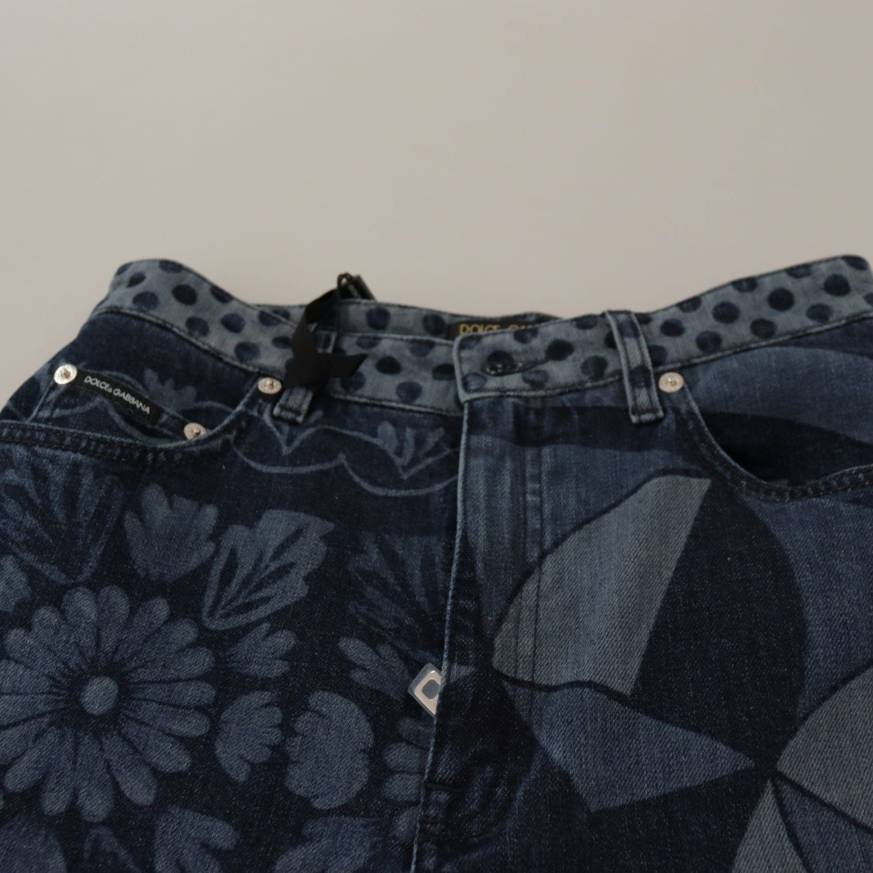Dolce & Gabbana Blue Floral High Waist Skinny Denim Jeans