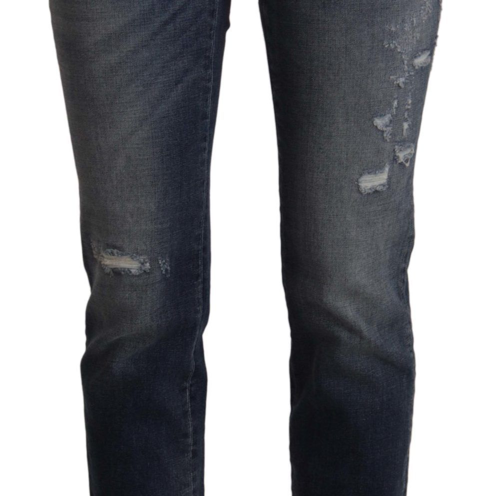 Dolce & Gabbana Blue Denim Crystal Embellished Pants Jeans