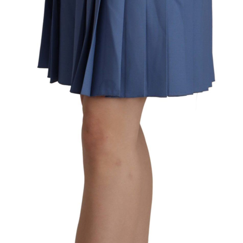 Dolce & Gabbana Blue Embellished Pleated Mini Skirt Wool