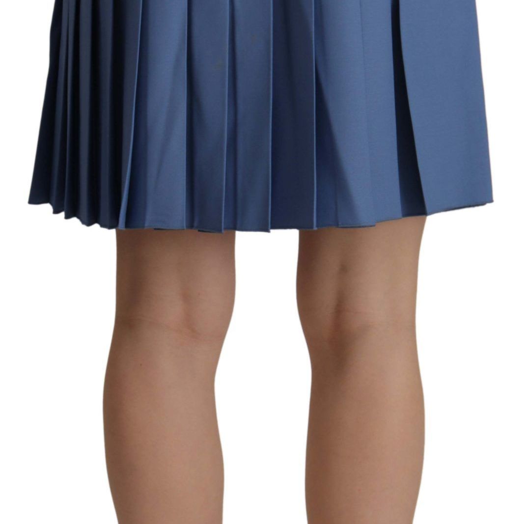 Dolce & Gabbana Blue Embellished Pleated Mini Skirt Wool