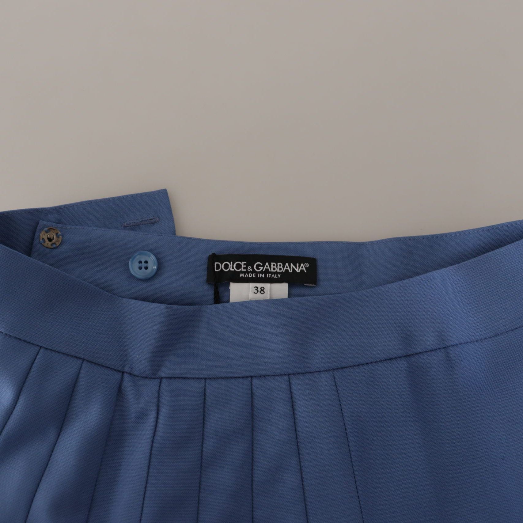 Dolce & Gabbana Blue Embellished Pleated Mini Skirt Wool