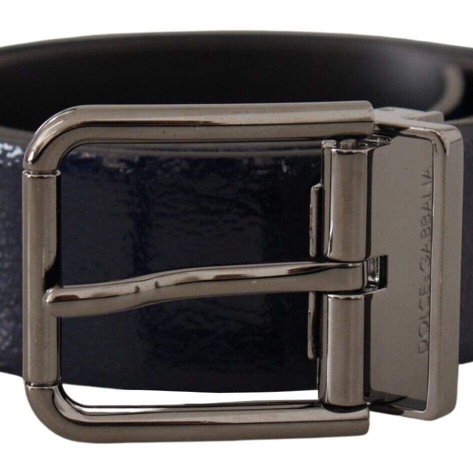 Dolce & Gabbana Blue Patent Leather Vernice Silver Logo Buckle Belt