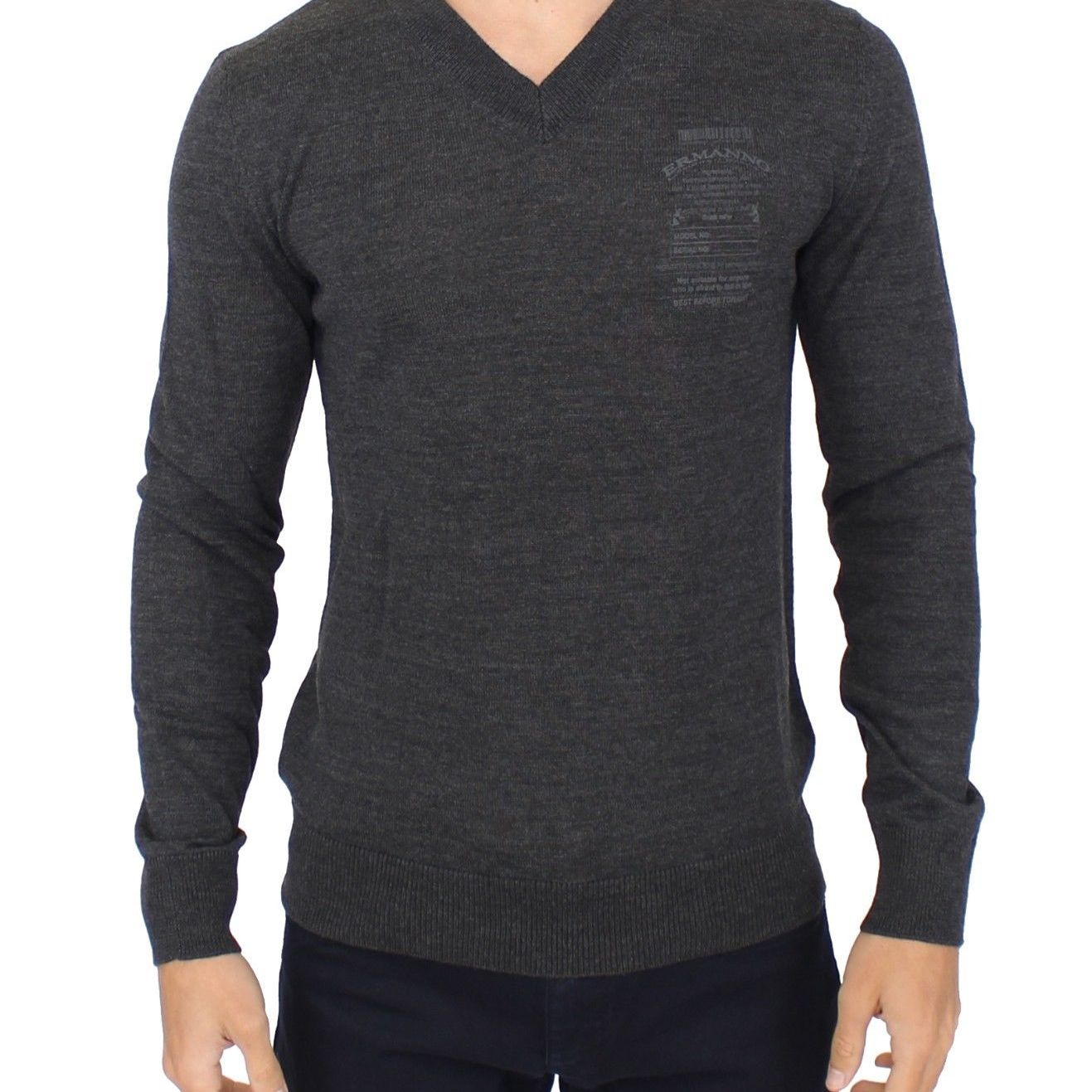 Ermanno Scervino Gray Wool Blend V-neck Pullover Sweater