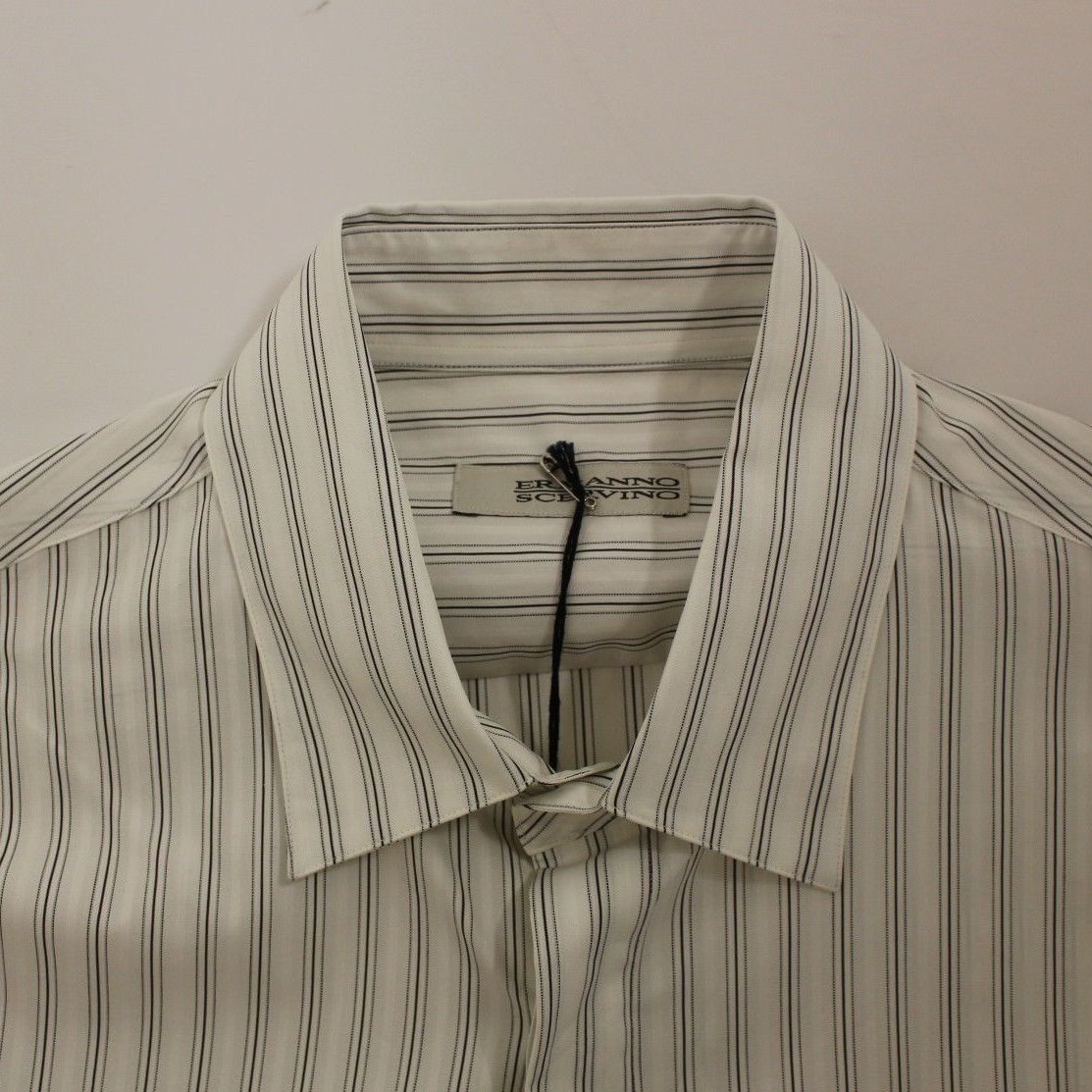 Ermanno Scervino White Black Striped Regular Fit Casual Shirt