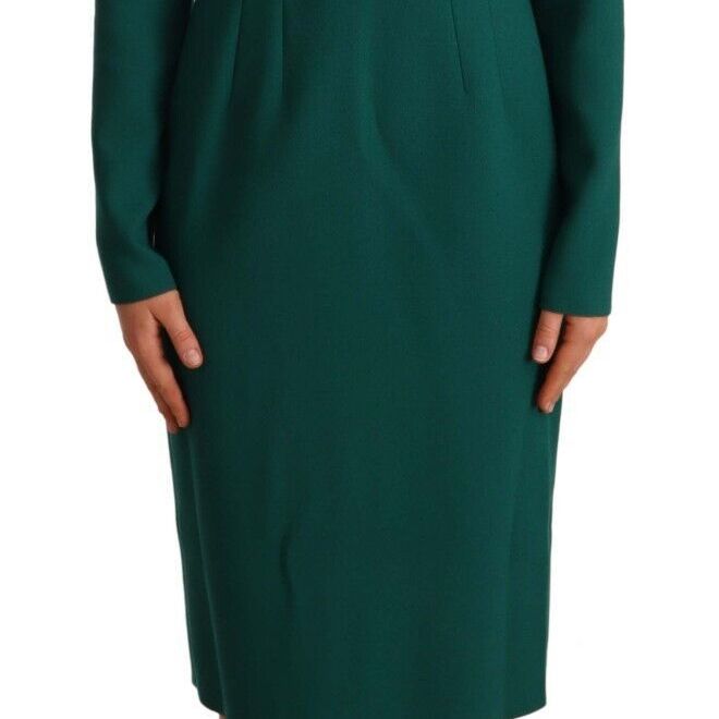 Dolce & Gabbana Green Stretch Crepe Crystal Midi Dress