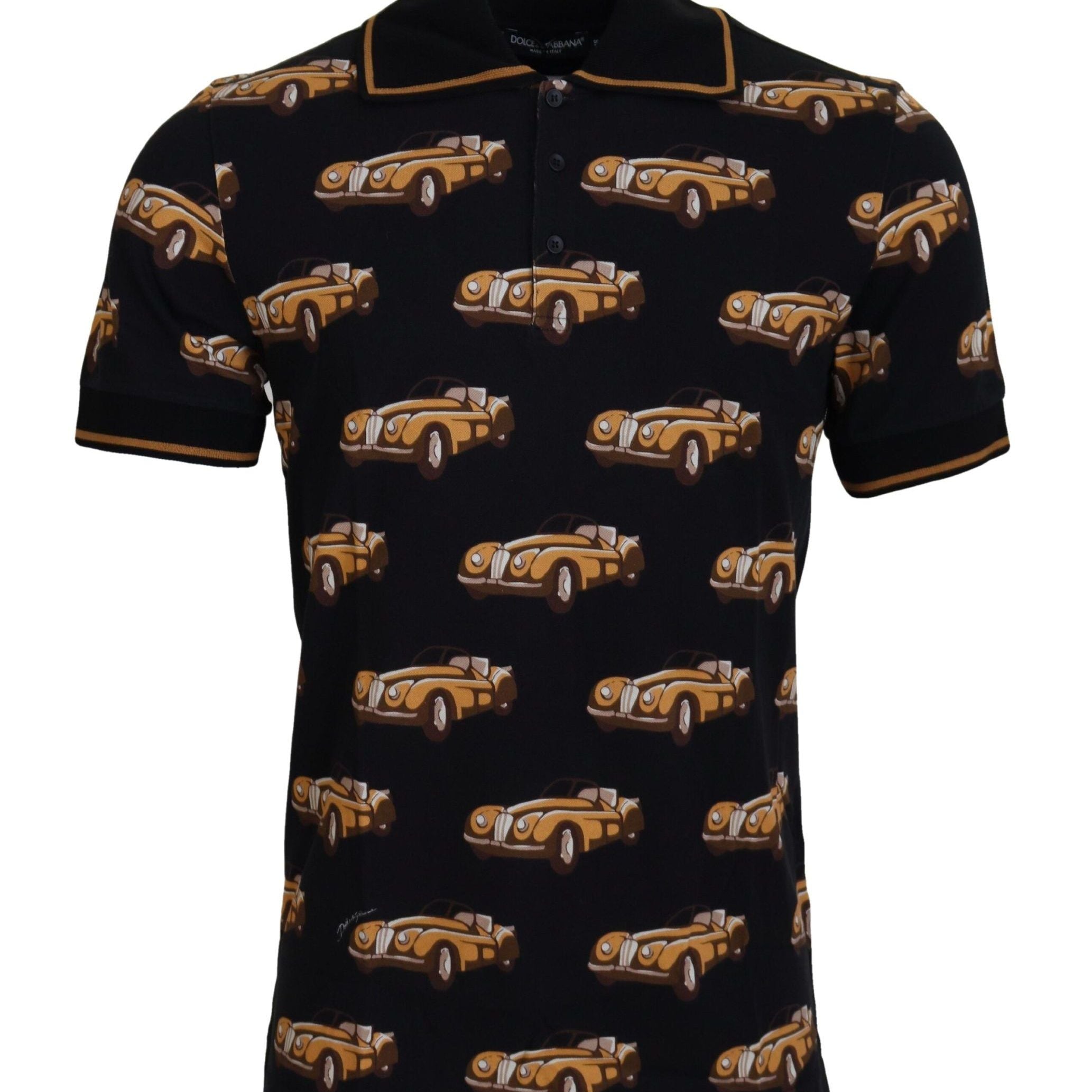 Dolce & Gabbana Black Car Print Short Sleeve Polo T-shirt