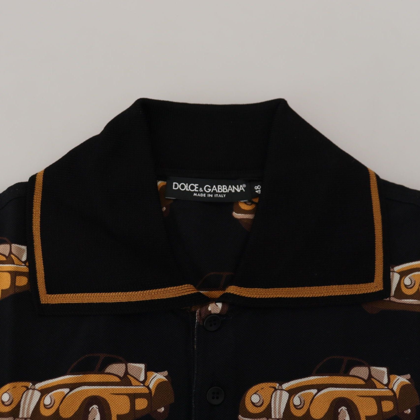 Dolce & Gabbana Black Car Print Short Sleeve Polo T-shirt
