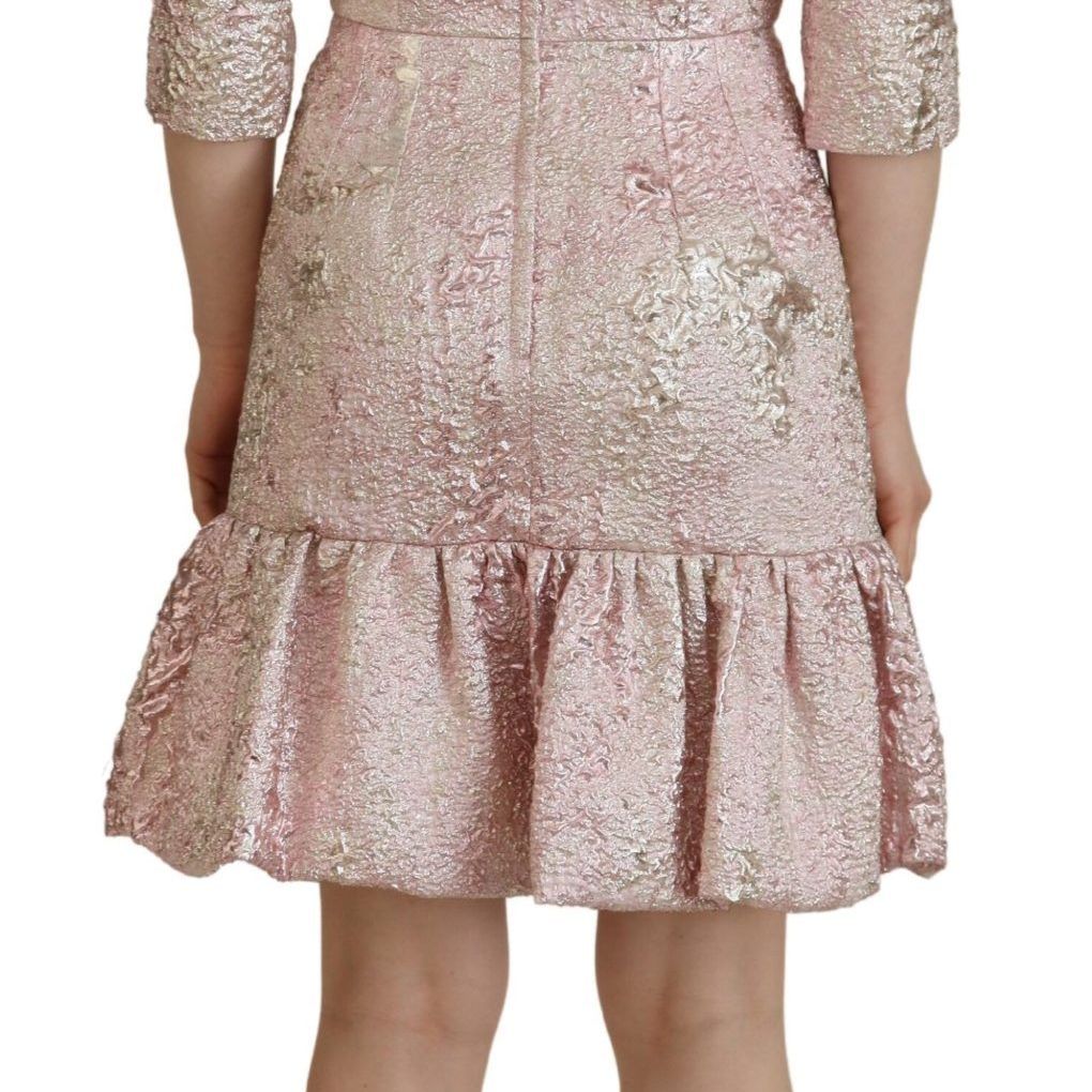 Dolce & Gabbana Pink Jaquard 3/4 Sleeve Sheath Midi Dress