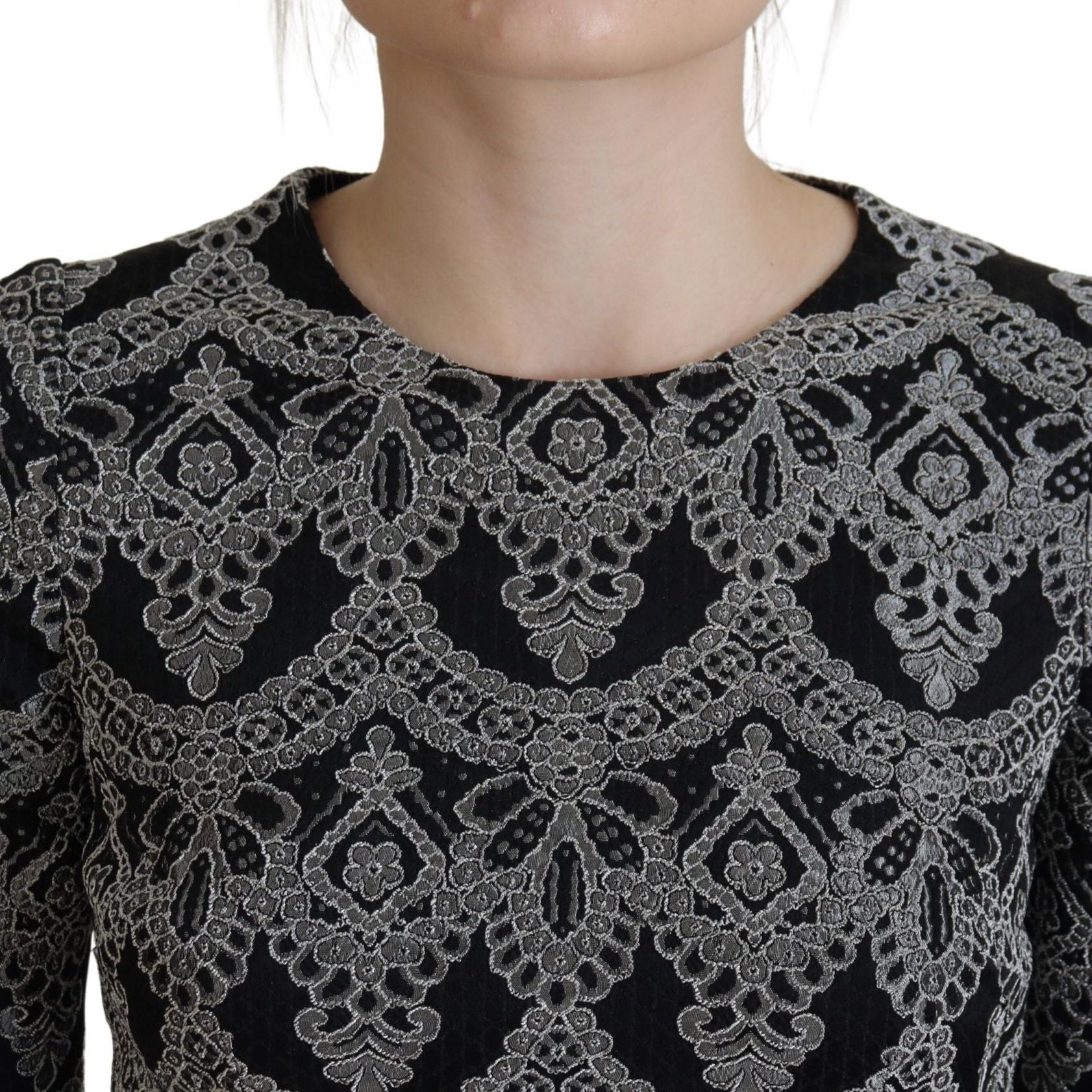 Dolce & Gabbana Black Gray Jacquard Sheath Bodycon Dress