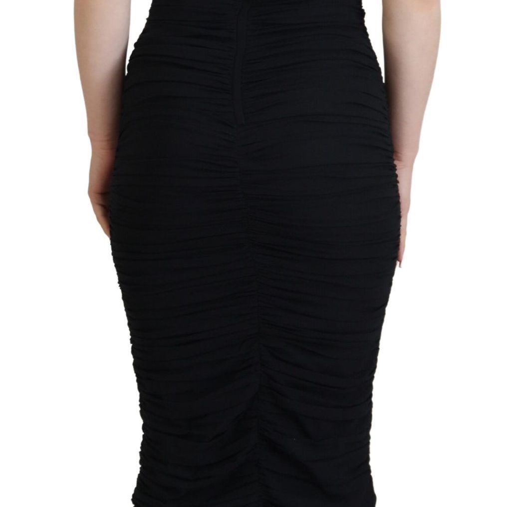 Dolce & Gabbana Black Sheath Midi Bodycon Lace Silk Dress