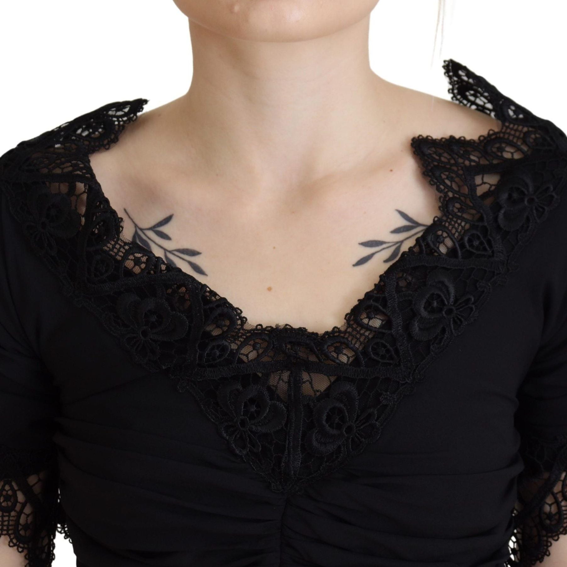Dolce & Gabbana Black Sheath Midi Bodycon Lace Silk Dress