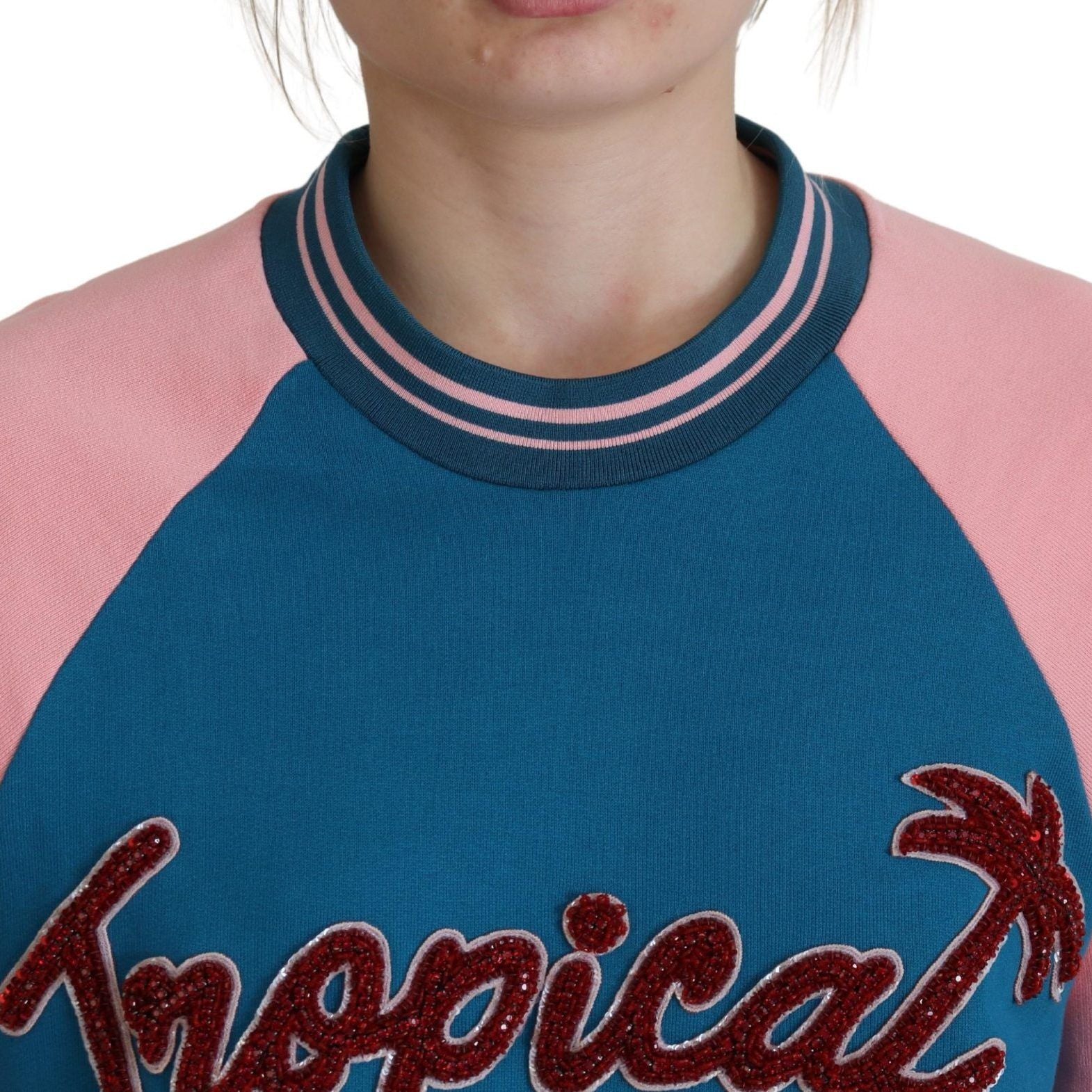 Dolce & Gabbana Blue Pink Queen Sequin Crystal Sweater