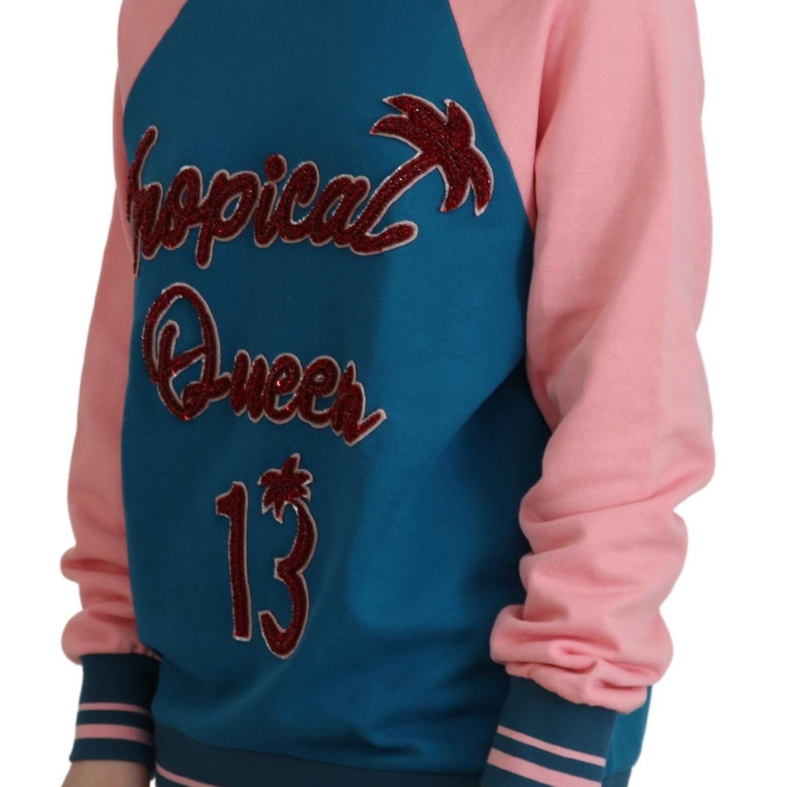 Dolce & Gabbana Blue Pink Queen Sequin Crystal Sweater