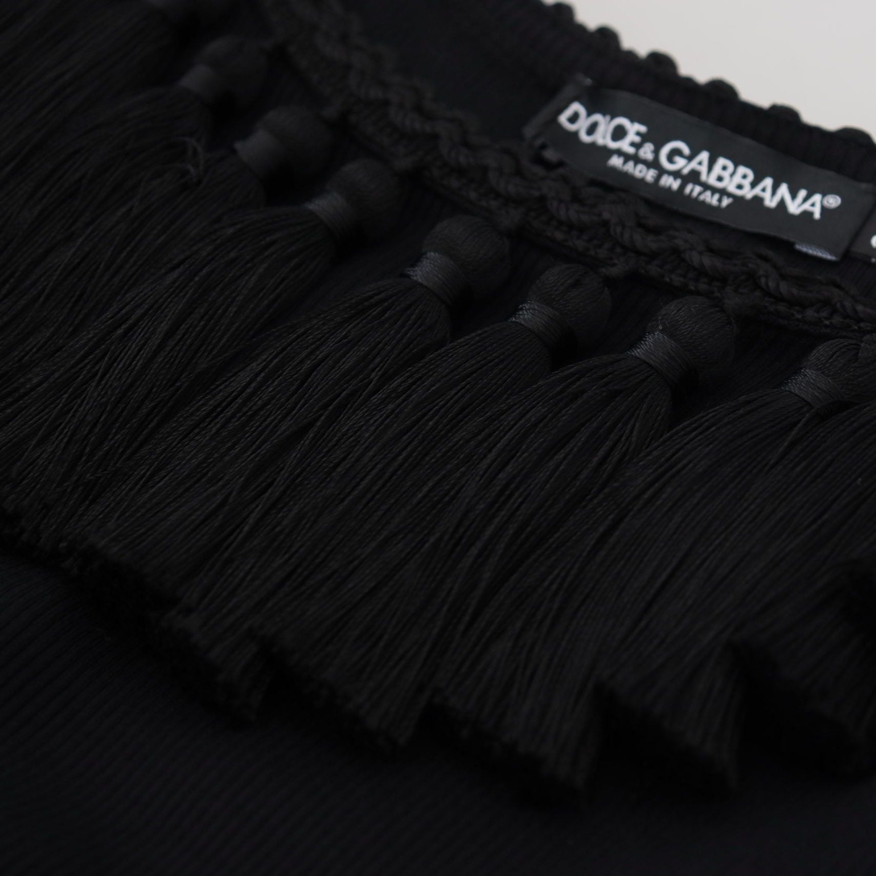 Dolce & Gabbana Black Tank Top Blouse Tassle Cotton Blouse