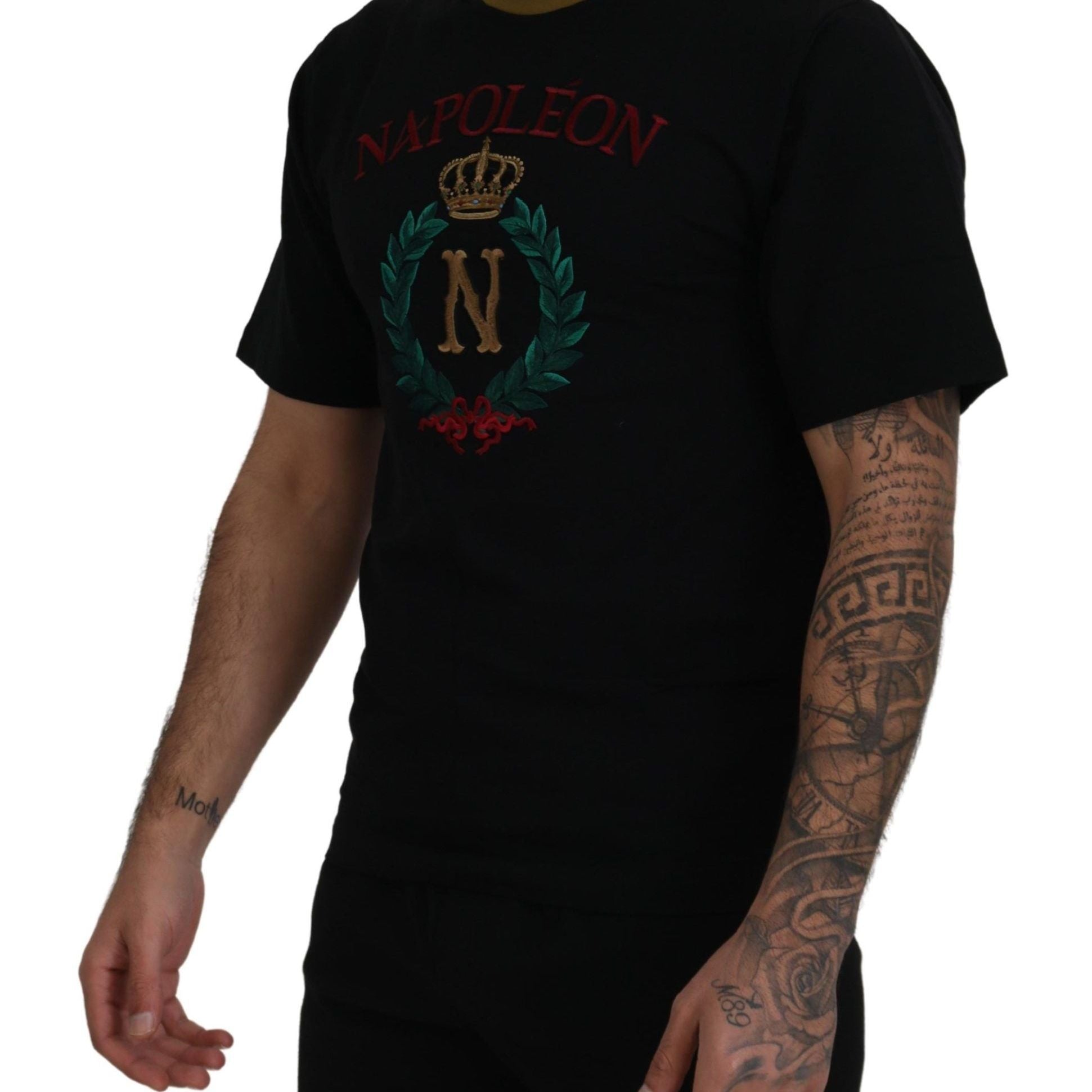 Dolce & Gabbana Black Cotton Embroidered Crewneck T-shirt