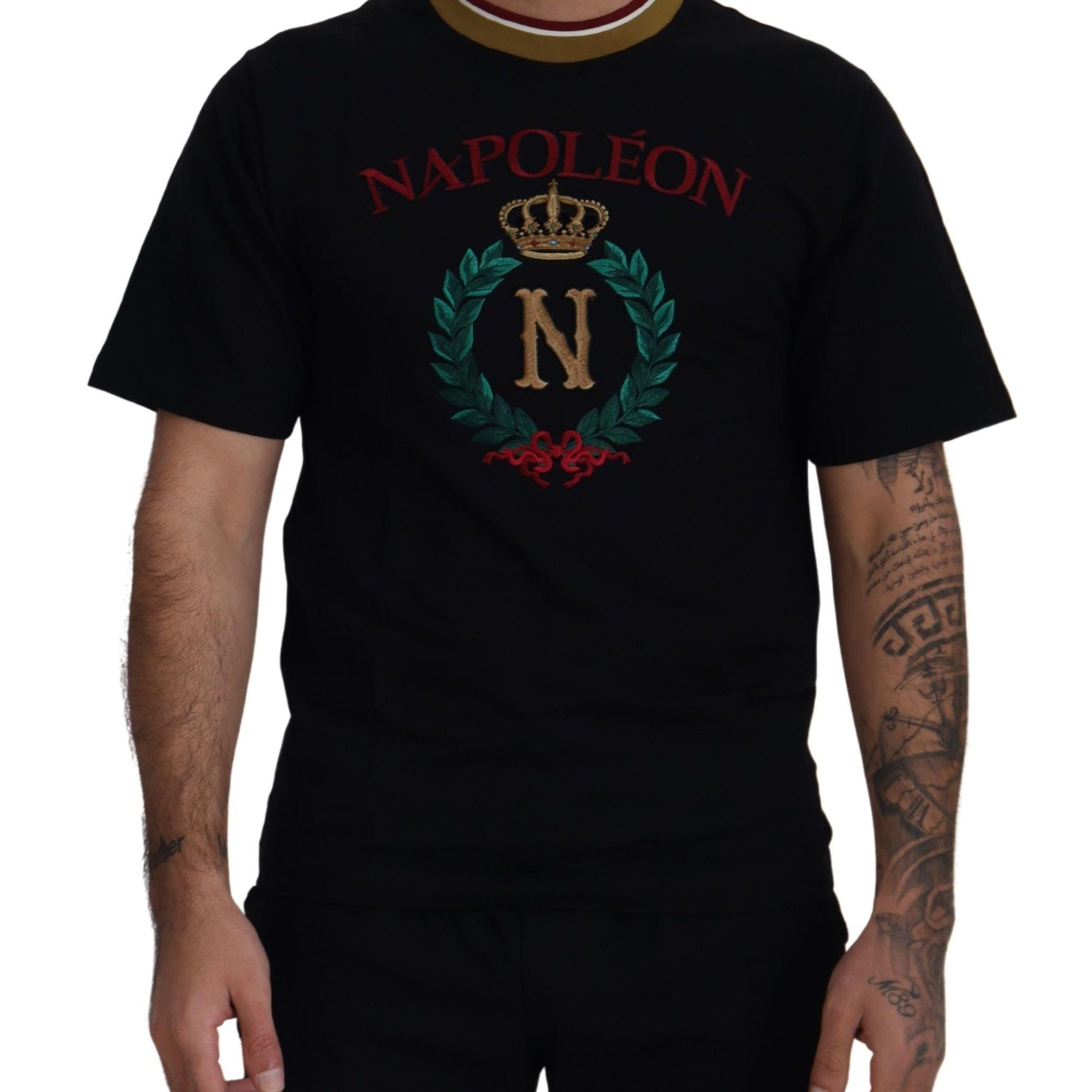 Dolce & Gabbana Black Cotton Embroidered Crewneck T-shirt