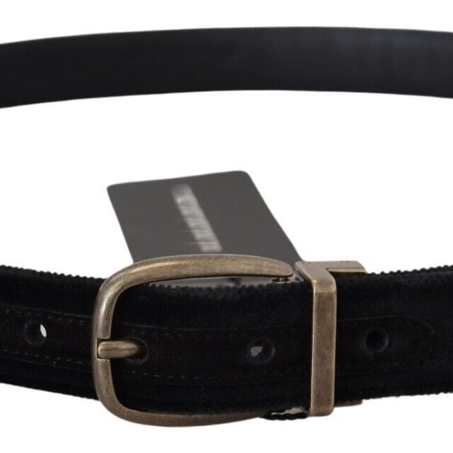 Dolce & Gabbana Black Velvet Leather Antique Metal Buckle