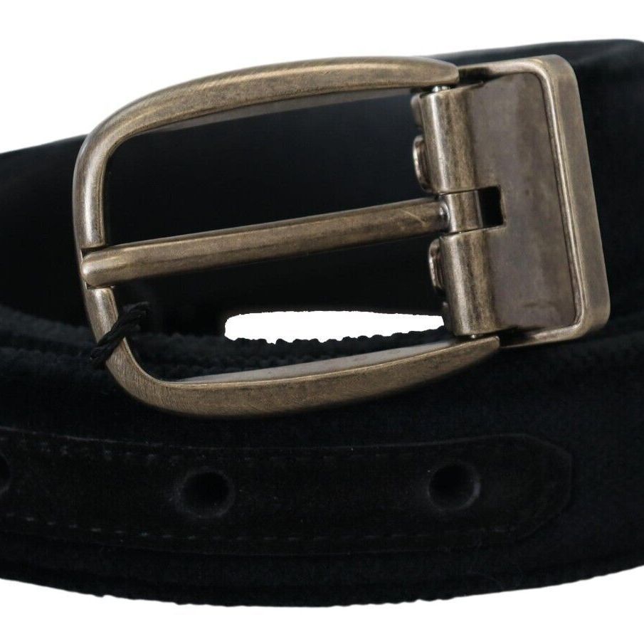 Dolce & Gabbana Black Velvet Leather Antique Metal Buckle