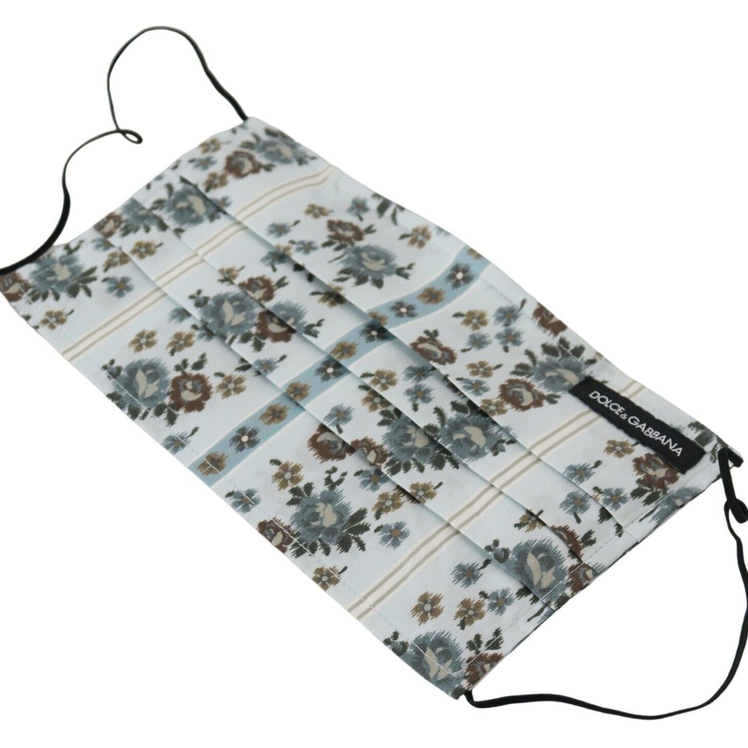 Dolce & Gabbana White Floral Cotton Pleated Elastic Ear Strap Face Mask