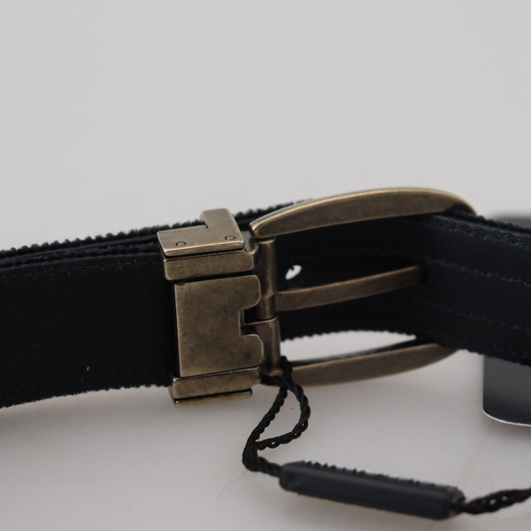 Dolce & Gabbana Black Velvet Leather Antique Metal Buckle