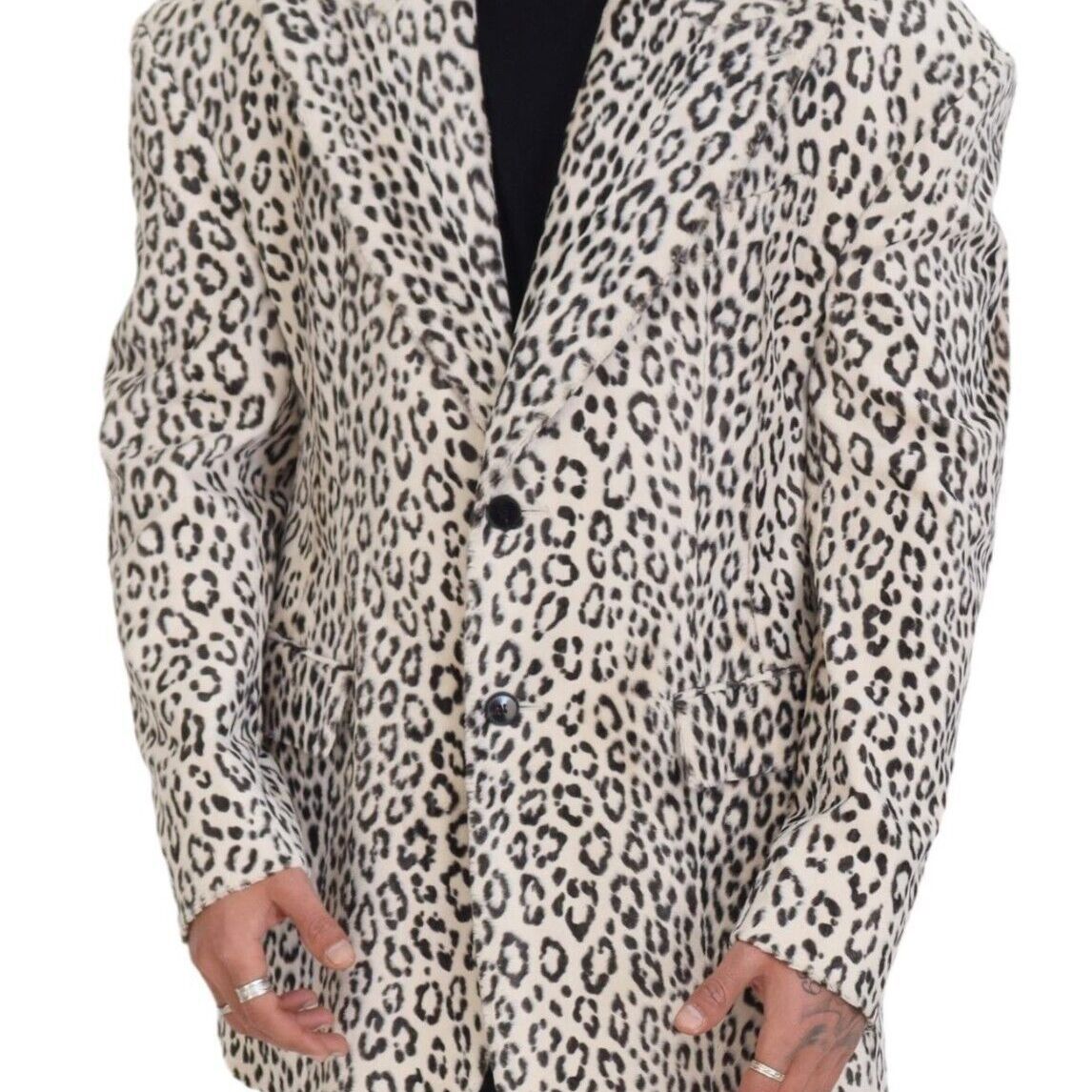 Dolce & Gabbana White Leopard Single Breasted Coat Blazer