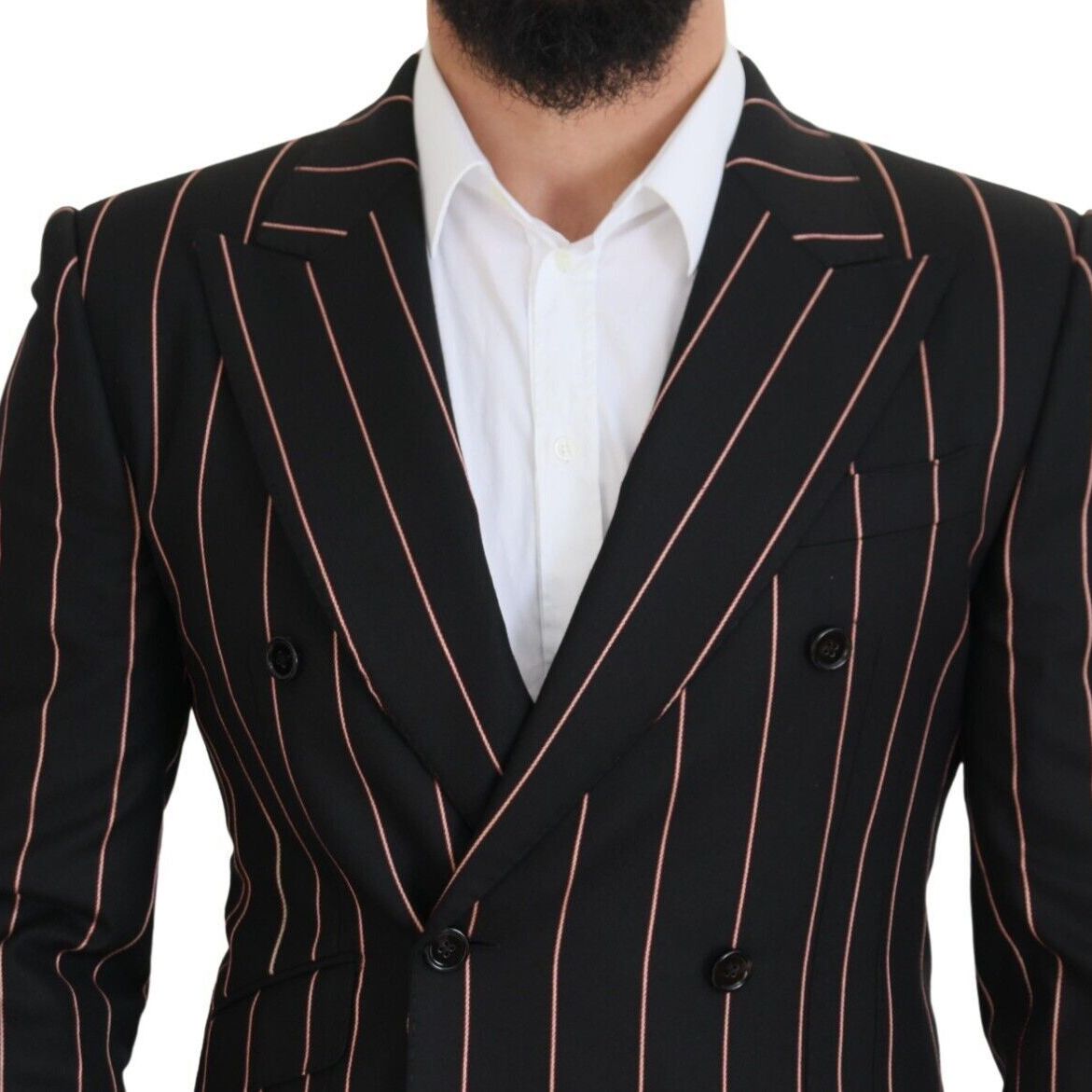 Dolce & Gabbana Black Stripes Viscose Double Breasted Blazer