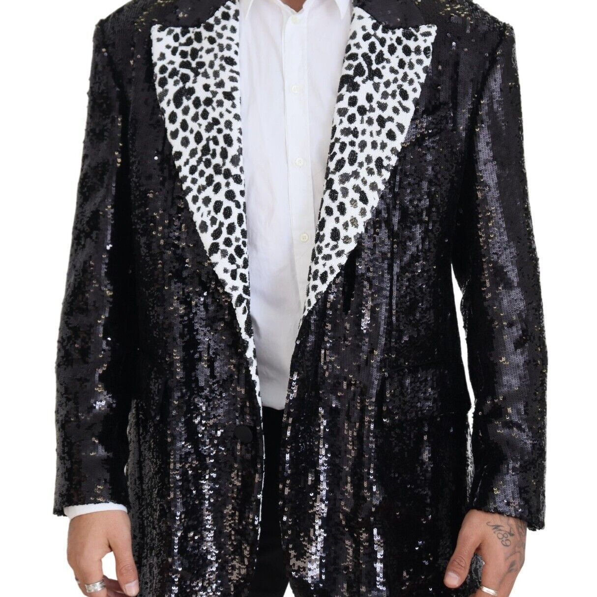 Dolce & Gabbana Black Sequined Cow Pattern Nylon Blazer