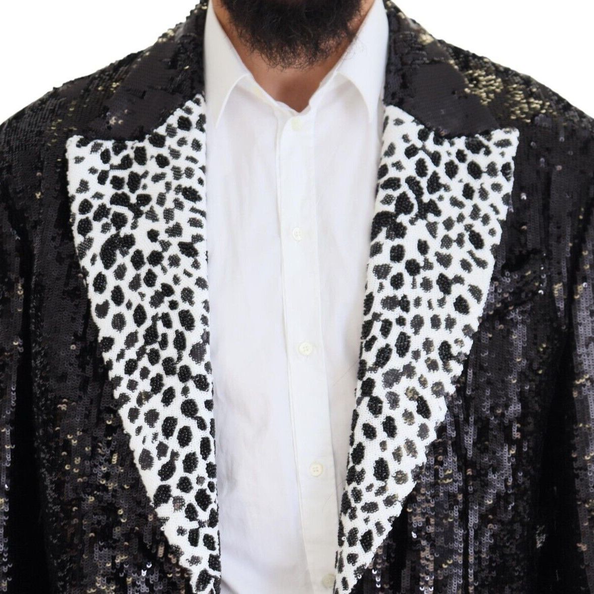Dolce & Gabbana Black Sequined Cow Pattern Nylon Blazer