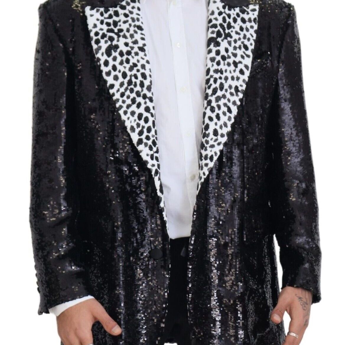 Dolce & Gabbana Black Sequined Cow Pattern Nylon Blazer