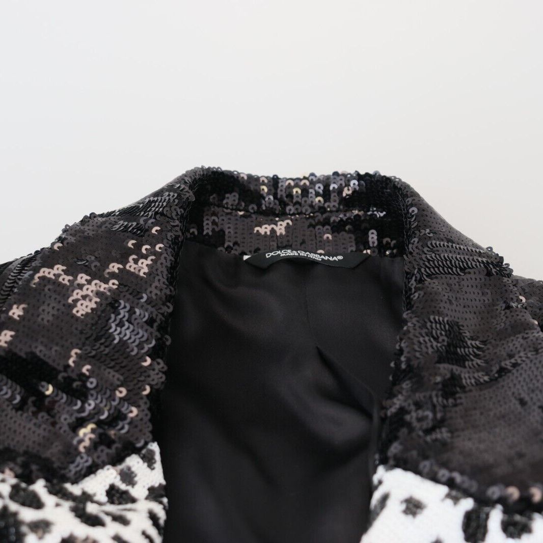 Dolce & Gabbana Black Sequined Cow Pattern Nylon Blazer