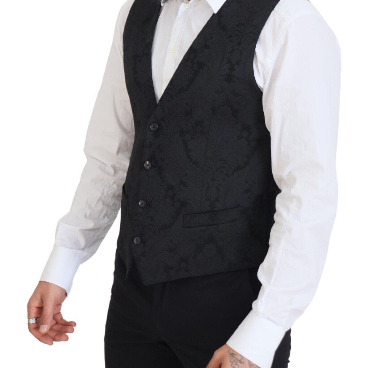 Dolce & Gabbana Black Floral Brocade 2 Piece MARTINI Suit