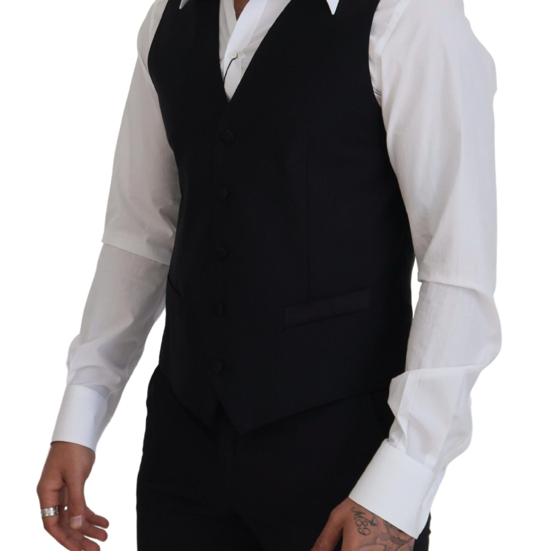 Dolce & Gabbana Black Virgin Wool Waistcoat Formal Dress Vest