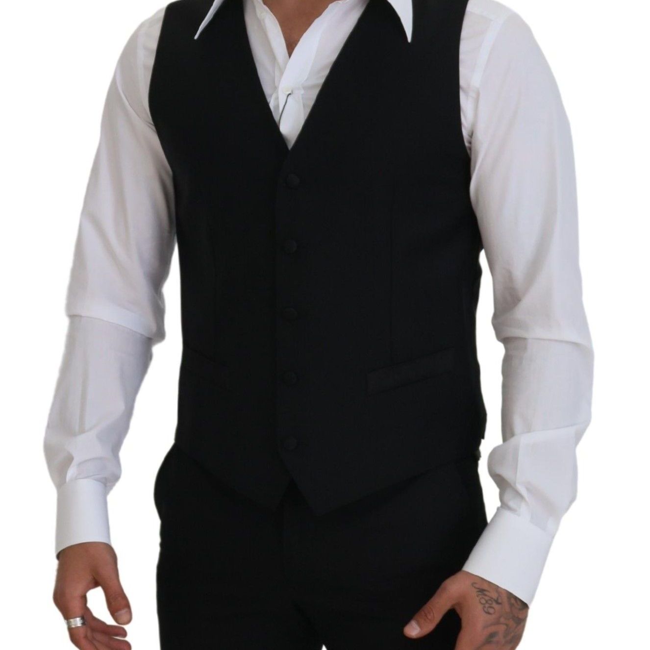 Dolce & Gabbana Black Virgin Wool Waistcoat Formal Dress Vest