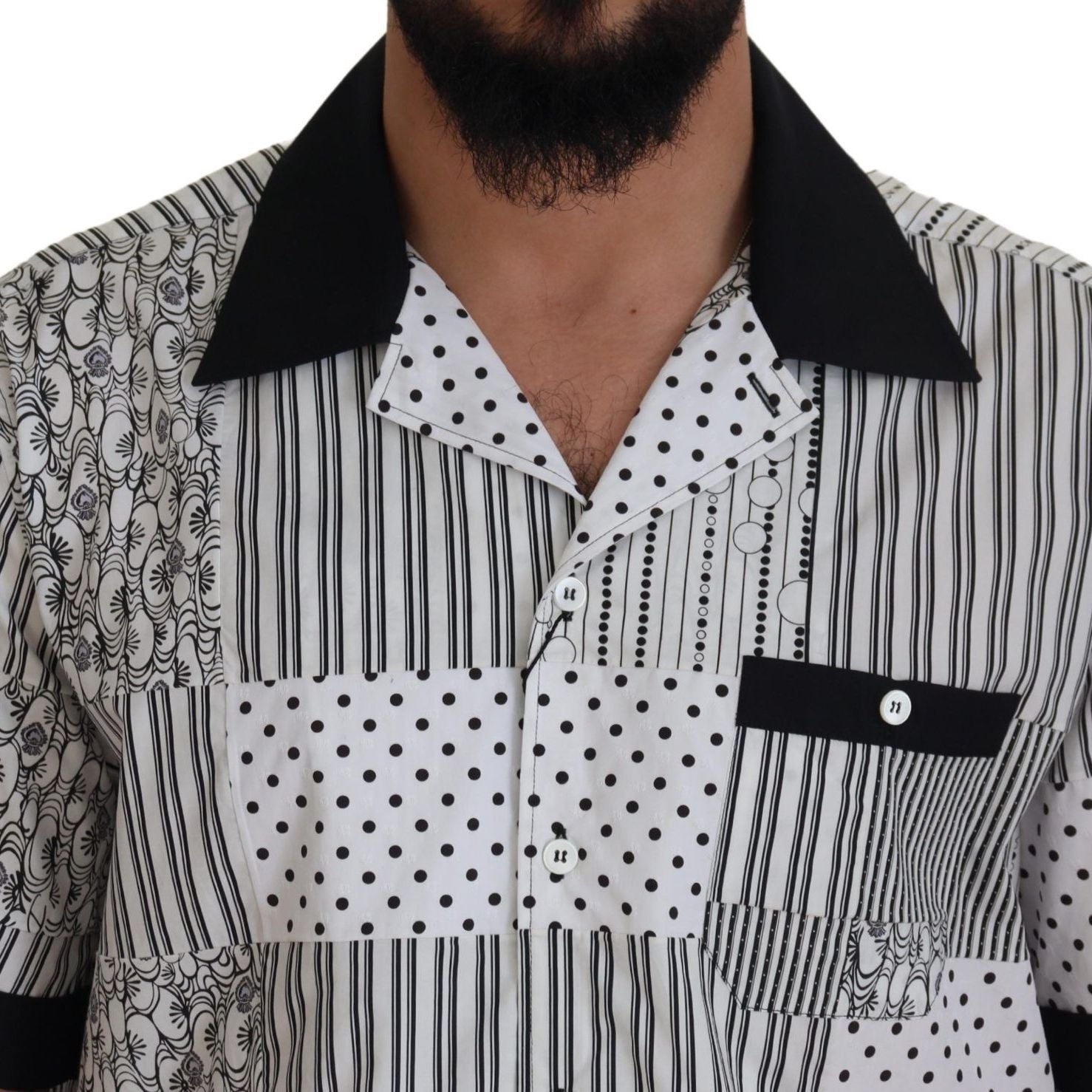 Dolce & Gabbana White Black Patterned Button Down Shirt