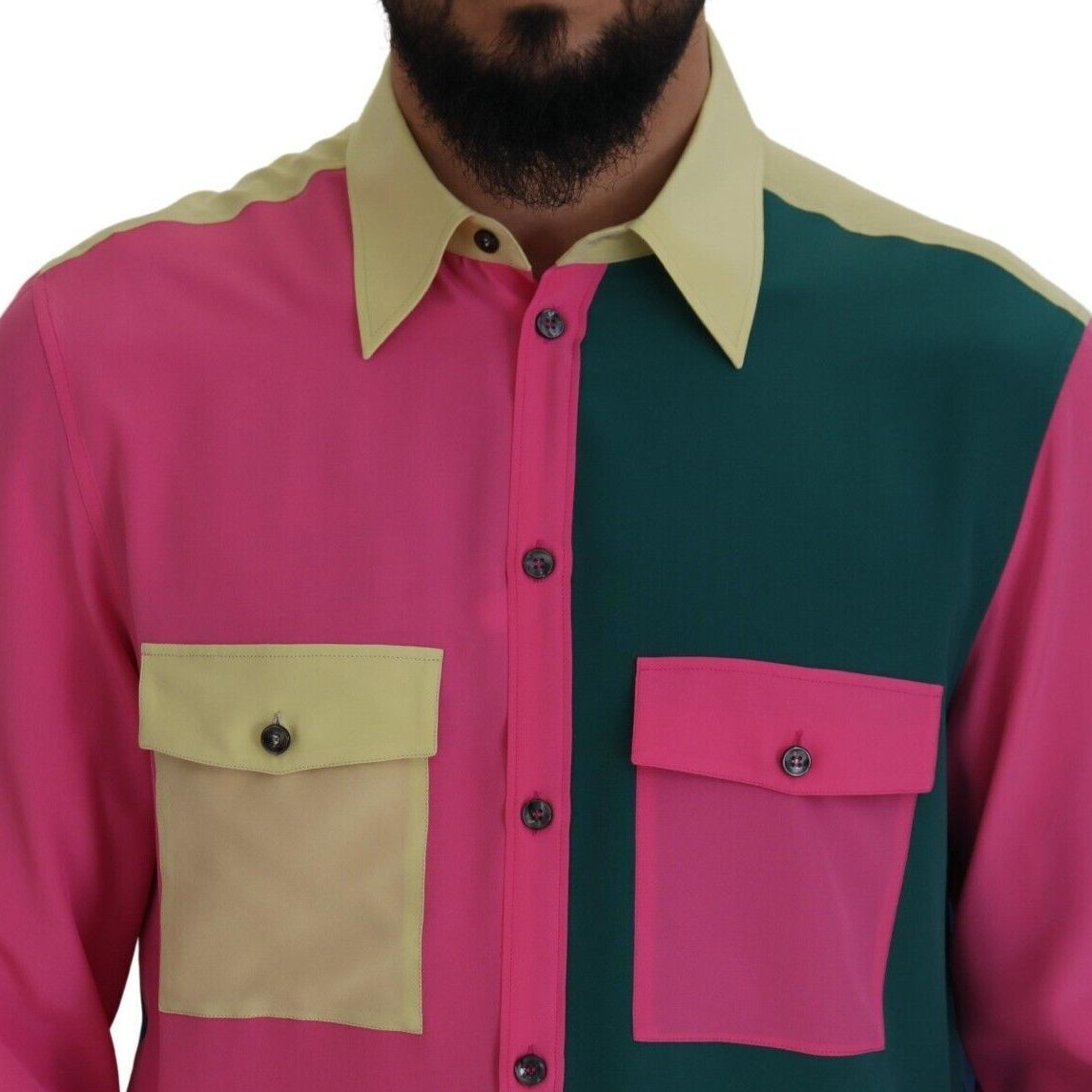 Dolce & Gabbana Multicolor Patchwork Silk Button Down Shirt