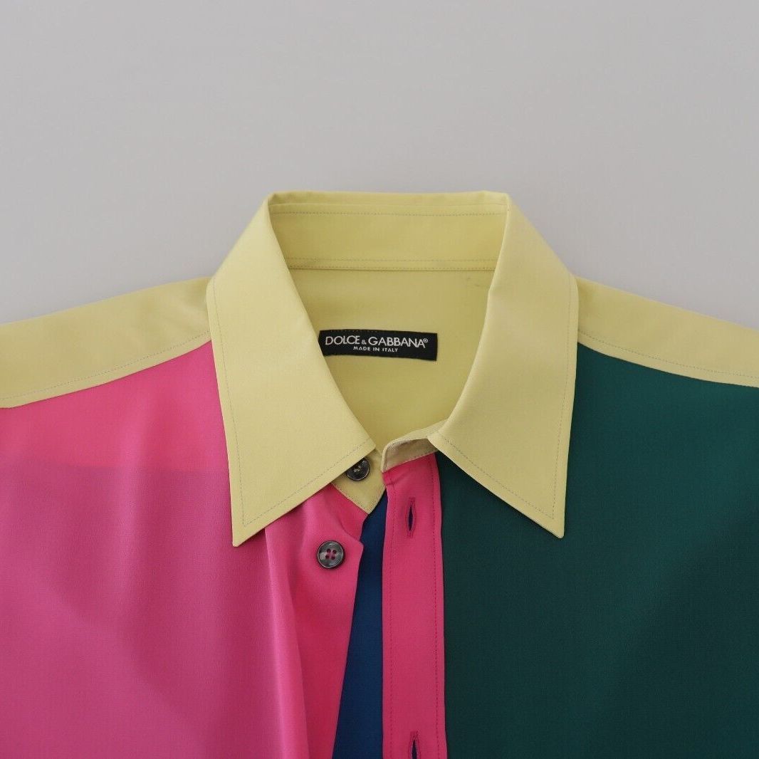 Dolce & Gabbana Multicolor Patchwork Silk Button Down Shirt