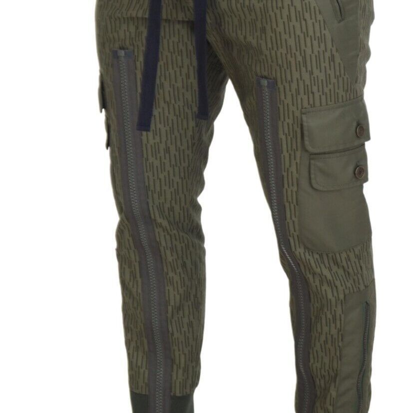 Dolce & Gabbana Green Striped Cargo Zipper Leg Men Trouser Pants