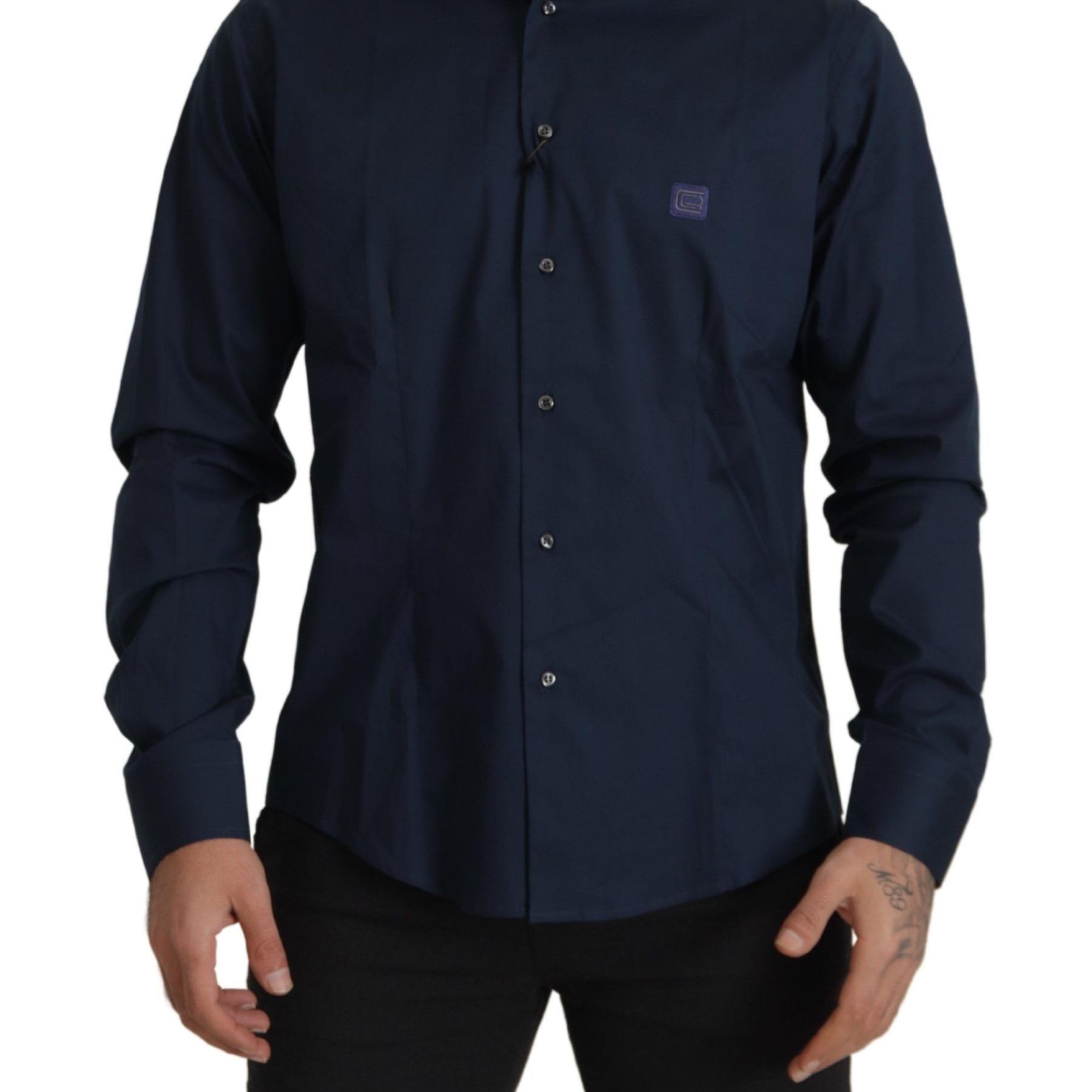 Roberto Cavalli Navy Blue Cotton Dress Formal Shirt